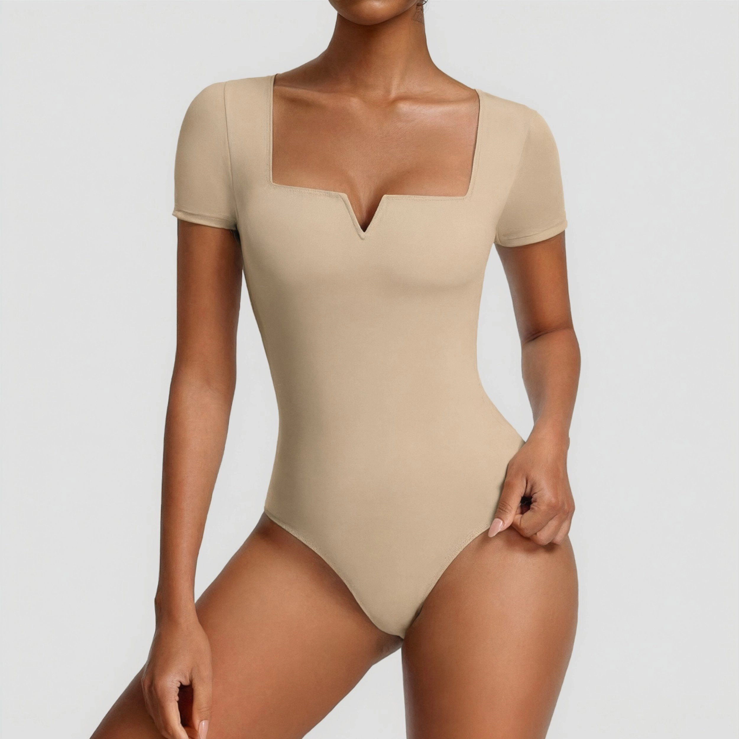 Avidlove Women's Notch Square Neck Short Sleeve Thong Snap Closure Bodysuit