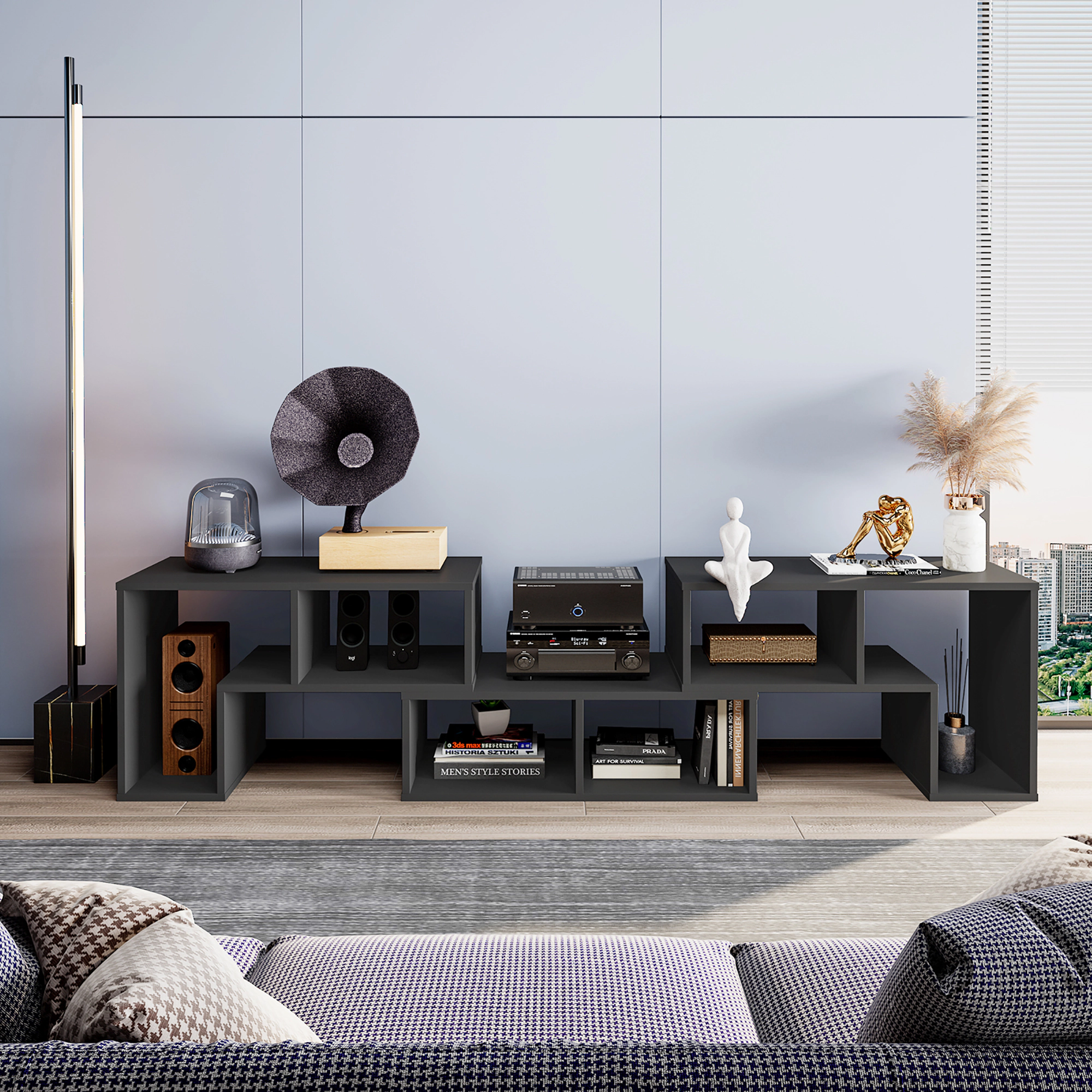 Costway 3 Pieces TV Console Stand Modern Entertainment Center Storage Bookcase Black