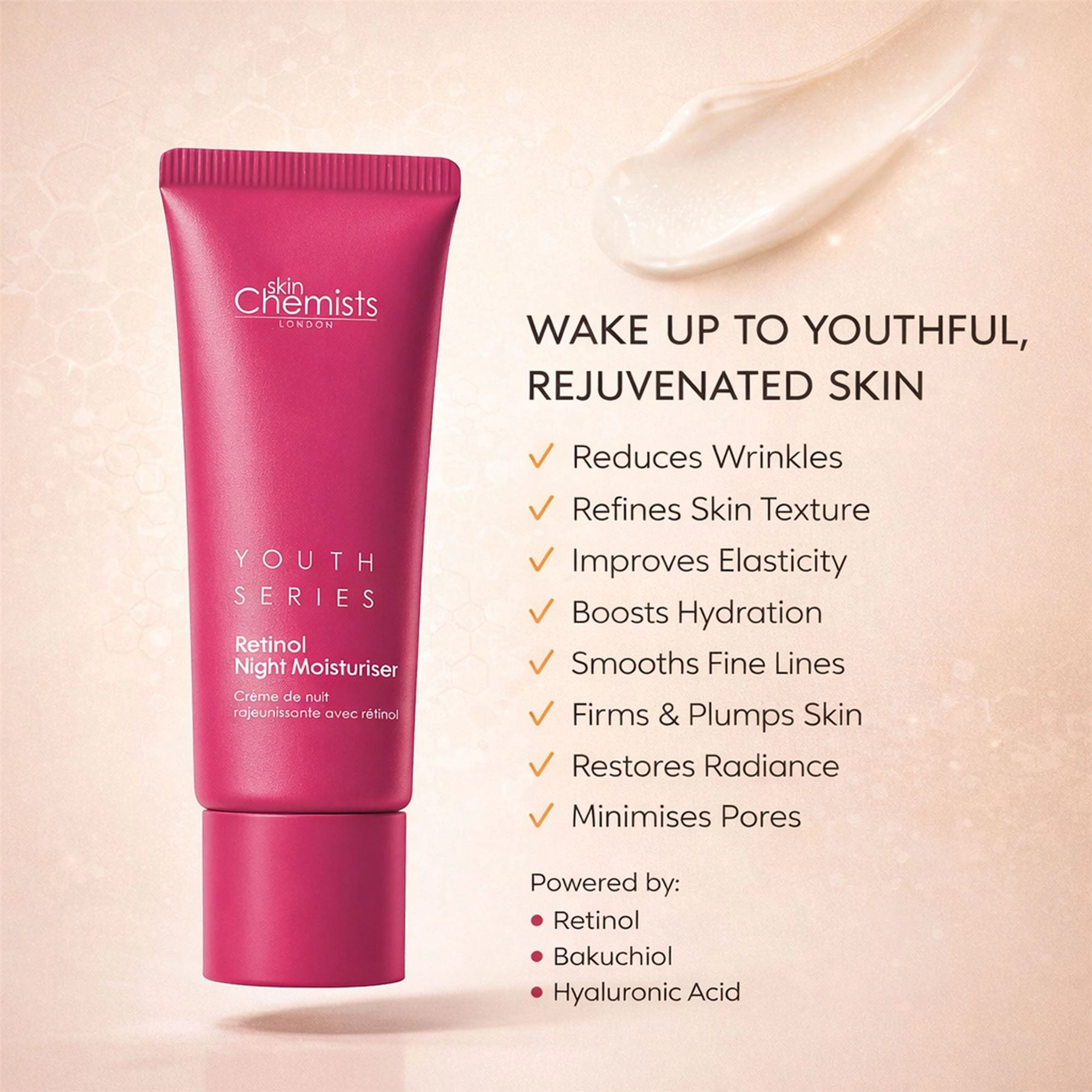 skinChemists Retinol Bakuchiol Anti-Ageing Night Moisturiser 50ml - Firms, Smooths Fine Lines & Reduces Wrinkles
