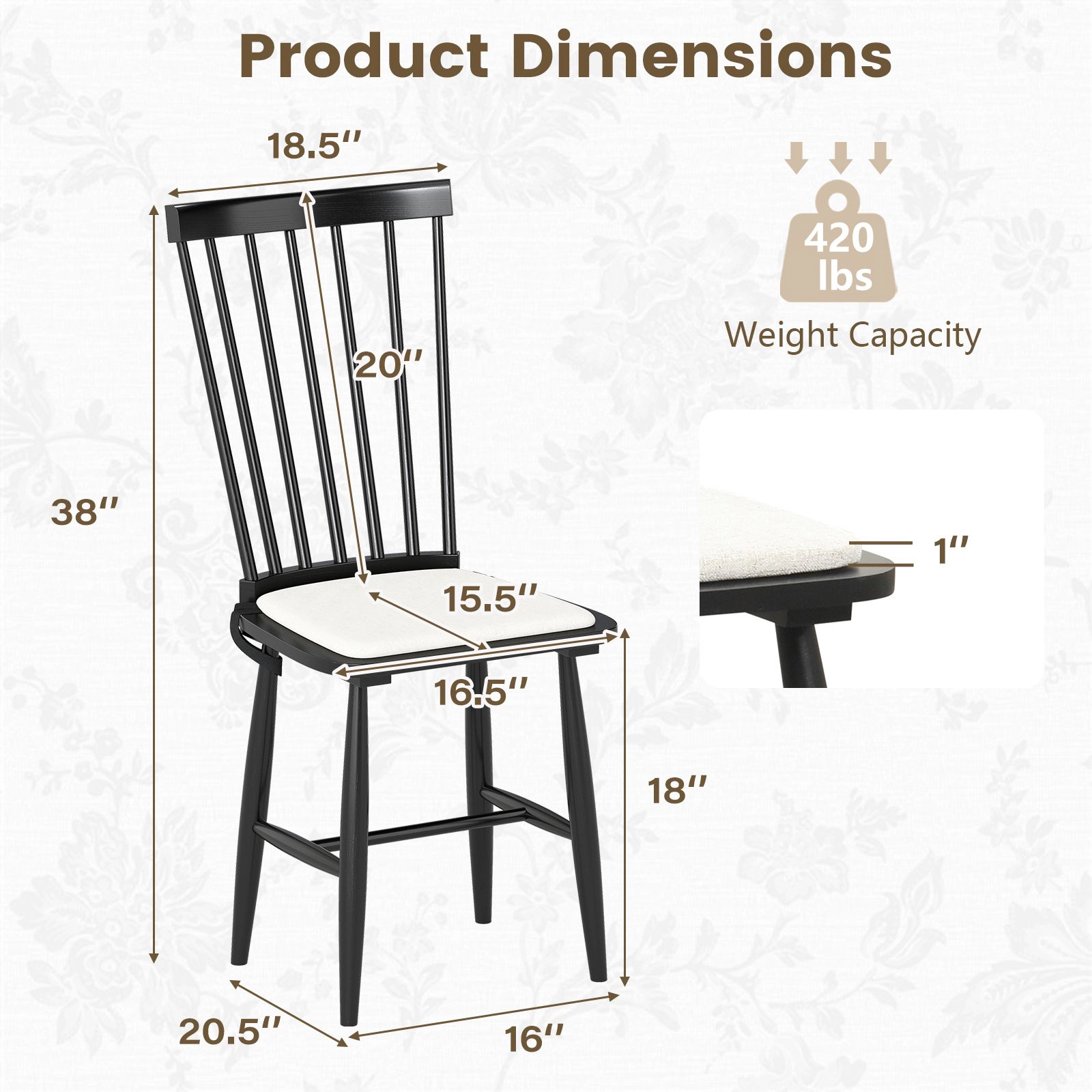 SlickBlue Farmhouse Windsor Chairs, Spindle Back, Rubber Wood Frame