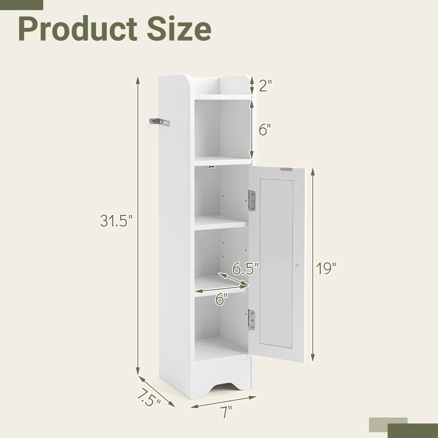 SUGIFT White 5-Tier 22-lb Shelf Capacity Corner Bathroom Storage Cabinet with Door and Raised Top Edge