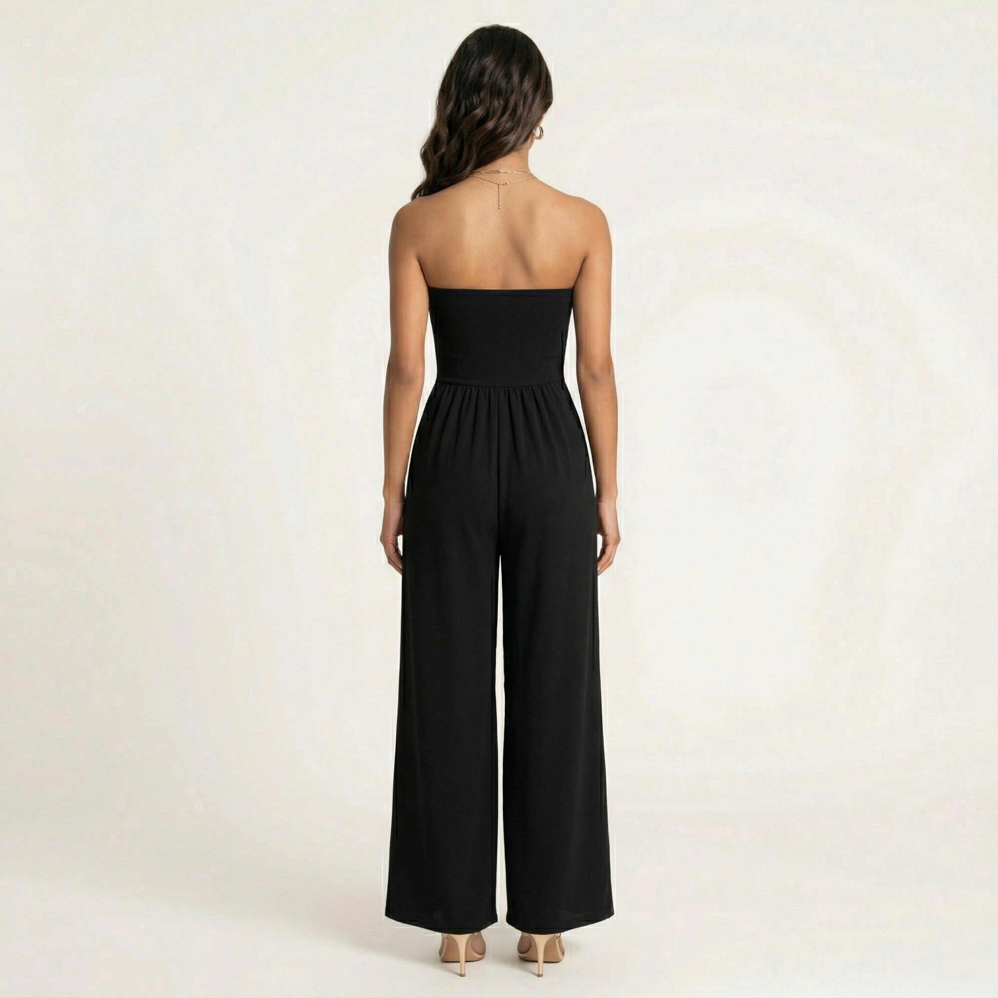 Anna-Kaci Womens Strapless Smocked Wide Leg Jumpsuit
