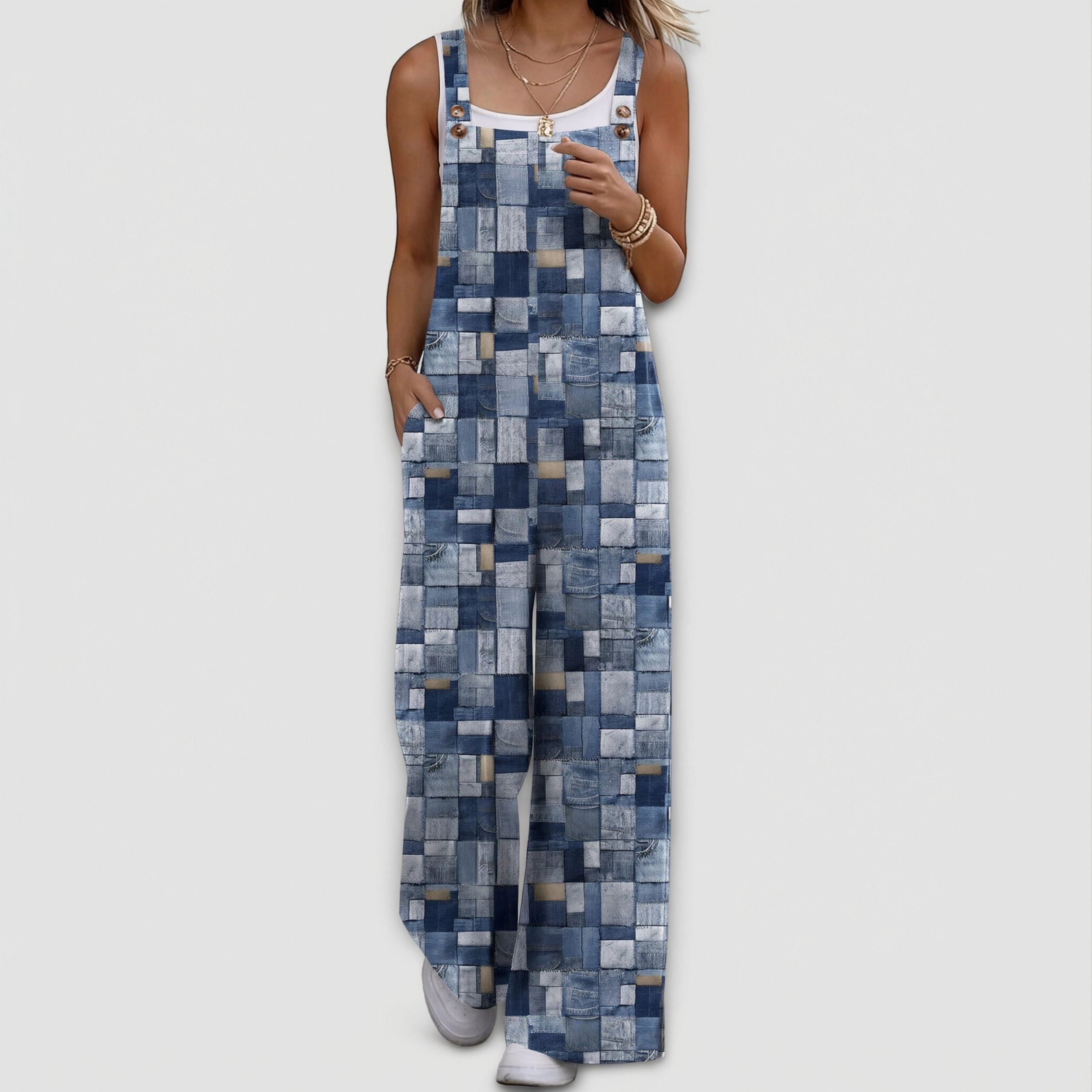 Ekouaer Women's Adjustable Button Straps Overalls, Wide Leg Jumpsuit with Pockets