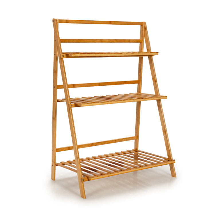 Hivvago 3-Tier Bamboo Fold able Plant Stand with Display Shelf Rack