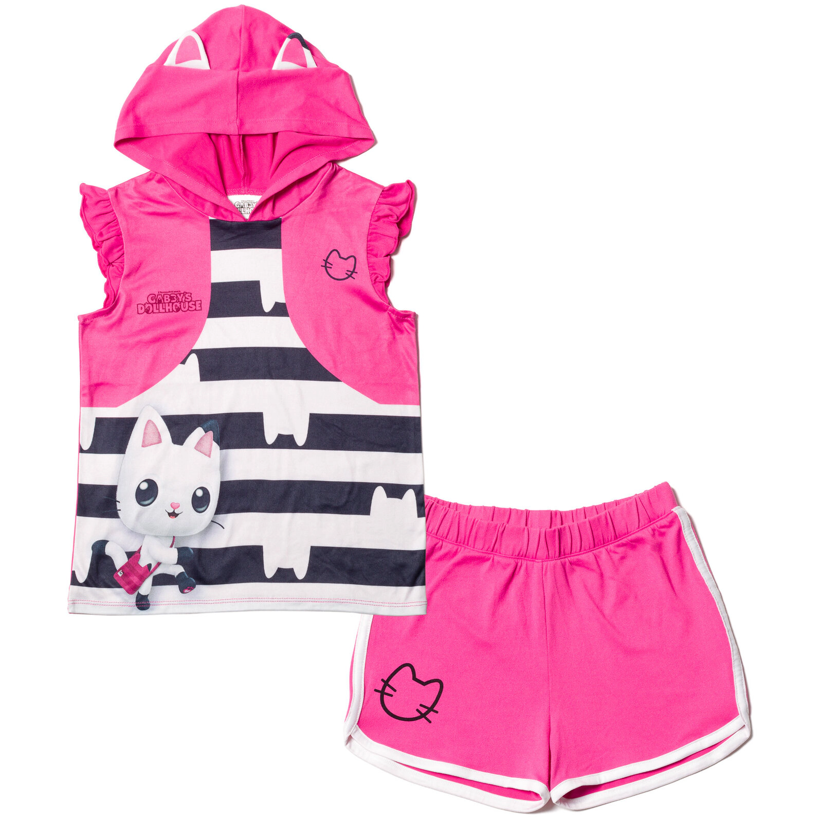 Dreamworks Gabby's Dollhouse Pandy Paws Girls' Cosplay 2-Piece Hooded Tank and Shorts Set