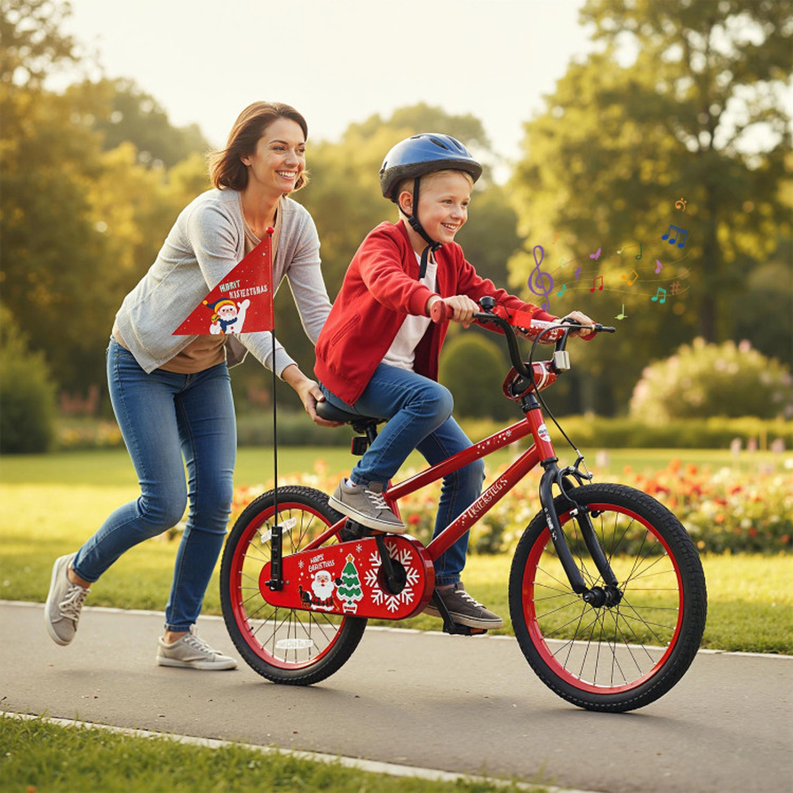 SUGIFT Red Training Wheels Music Function Safety Flag and Chain Guard Kids 18 Inch Bike