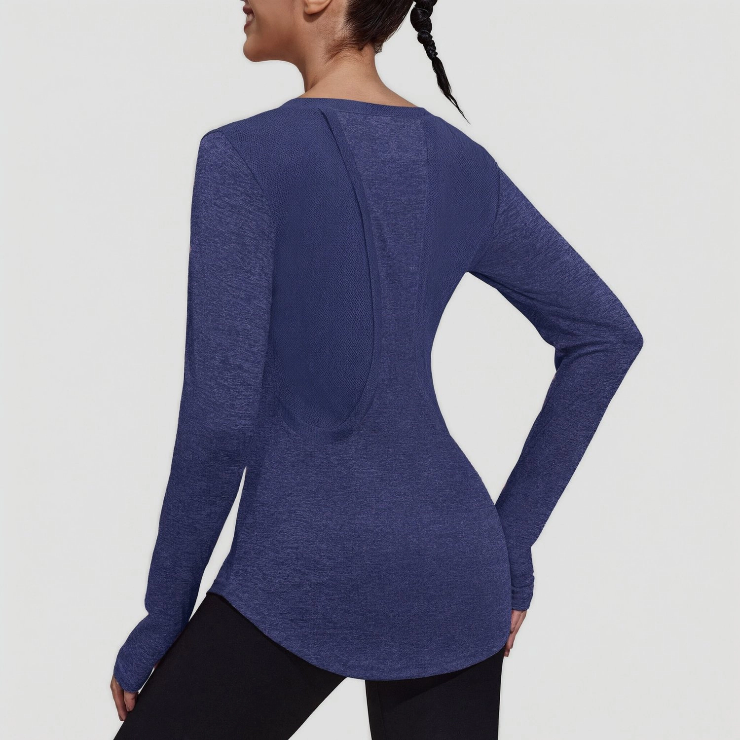 Pinspark Womens Long Sleeve T-Shirts Solid Gray Mesh Back Tee Round Neck Casual Tops