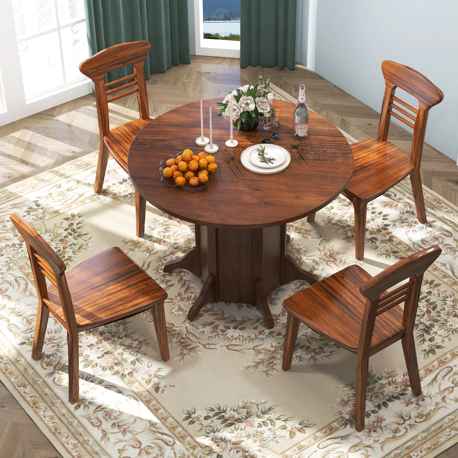 LJG Round Dining Table with Pedestal Base for 4-6 People