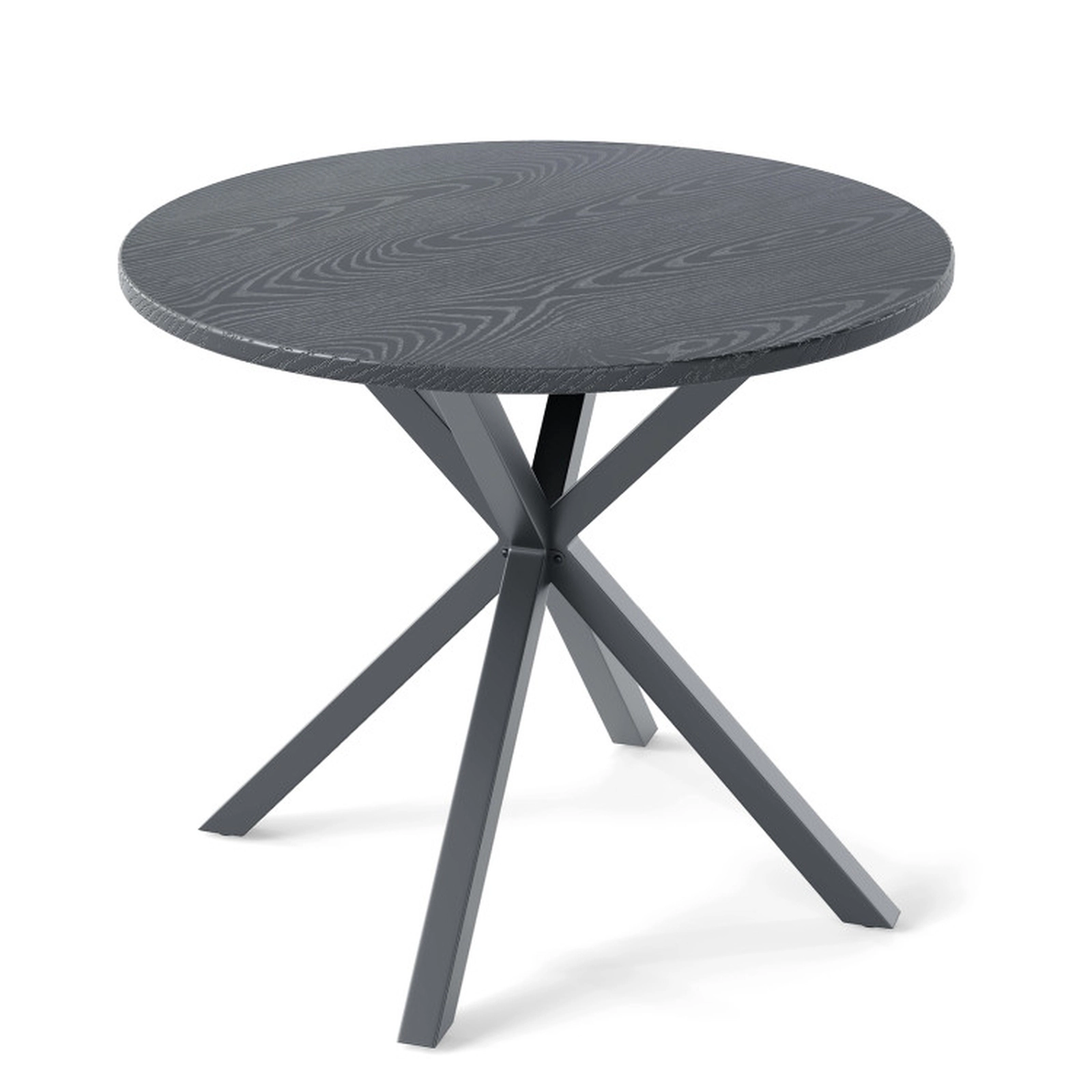 SUGIFT 33.5-Inch Black Round Outdoor Bistro Table, Wood-Look Top, X-Legs