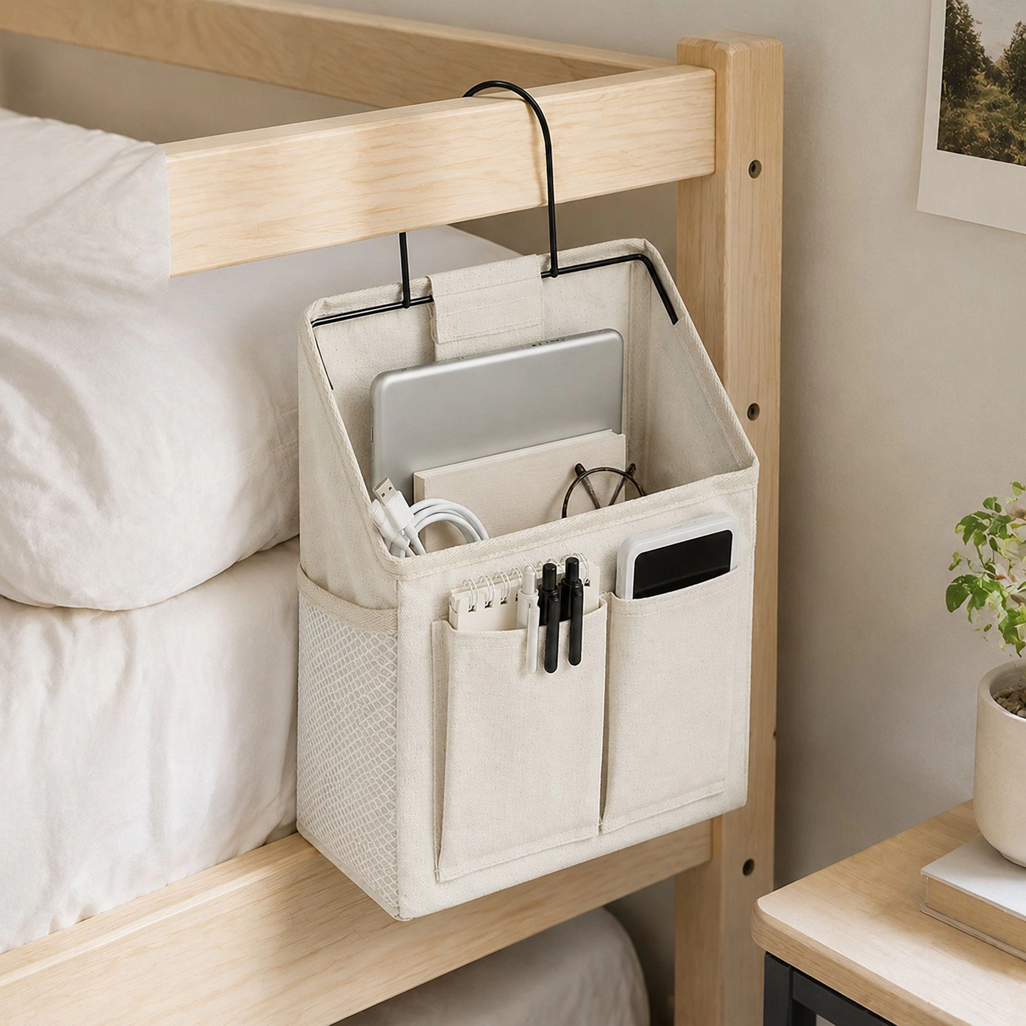 Alilang Women Hanging Bedside Storage Caddy with Metal Frame and Multiple Pockets Bed Rail Organizer