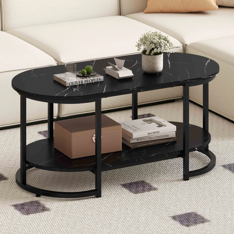 Hivvago Stylish Coffee Table with Marble Finish and Accessible Storage Shelf