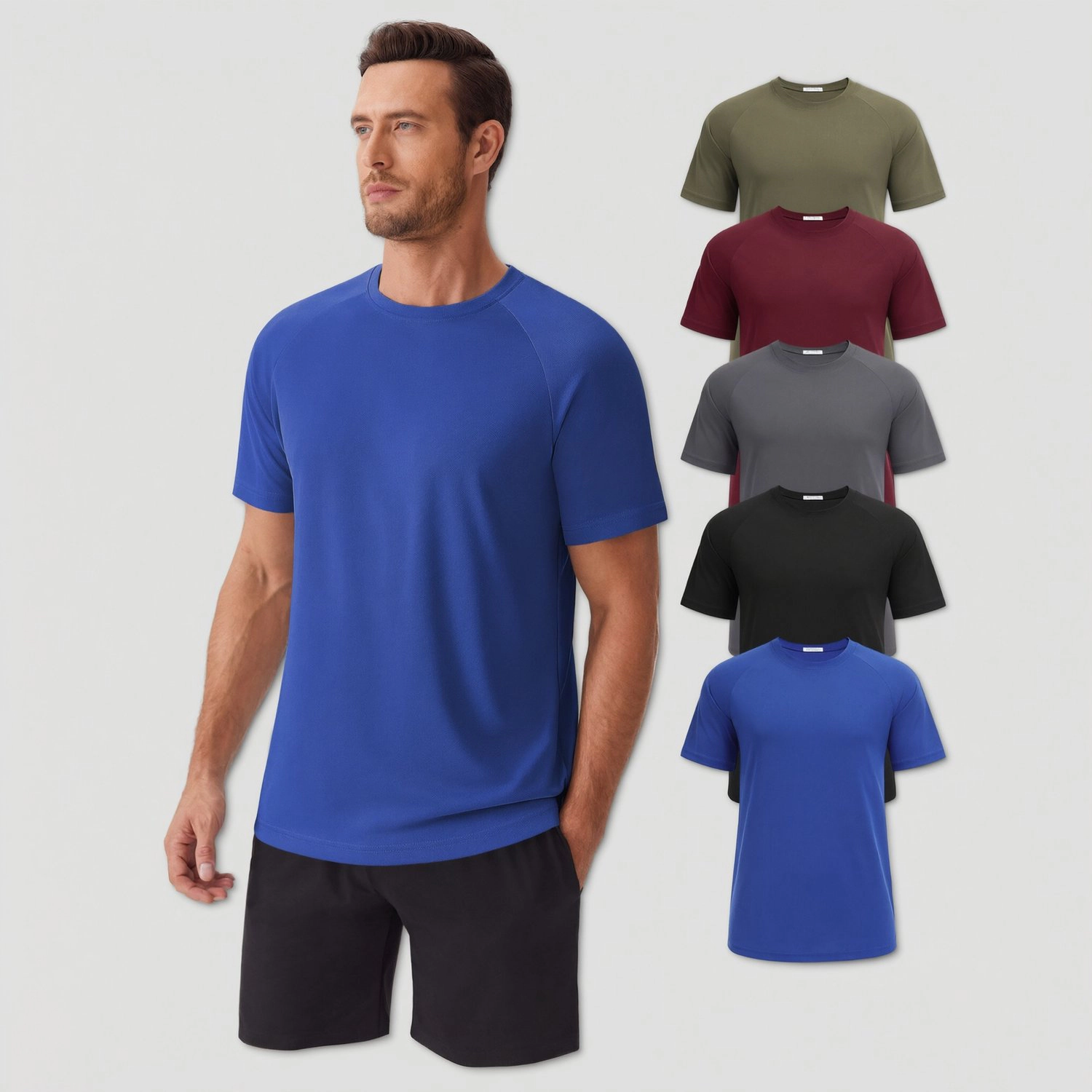 Pinspark Mens Solid Short Sleeve T-Shirts Raglan Crew Neck Quick Dry Athletic Tees