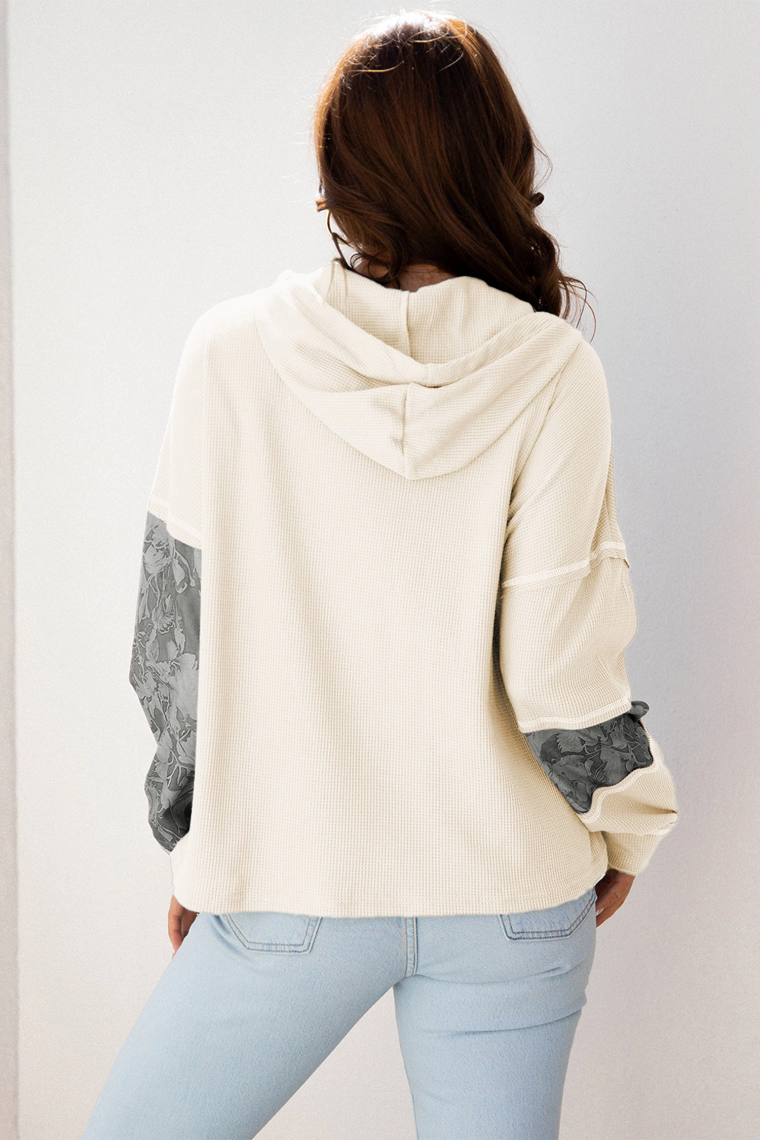Threaded Pear Women's Taytum Patchwork Drawstring Hooded Long Sleeve Top