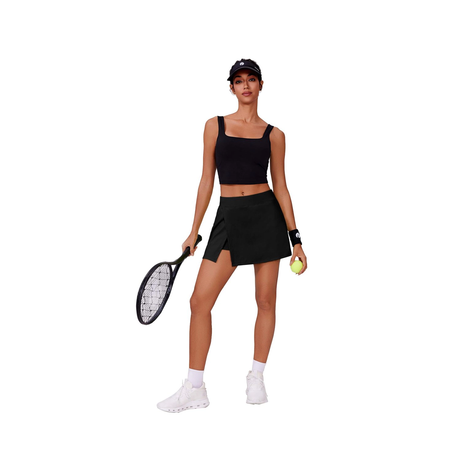 Pinspark Womens High Waist Tennis Skorts Wrap Side Slit Solid Athletic Casual Skirts