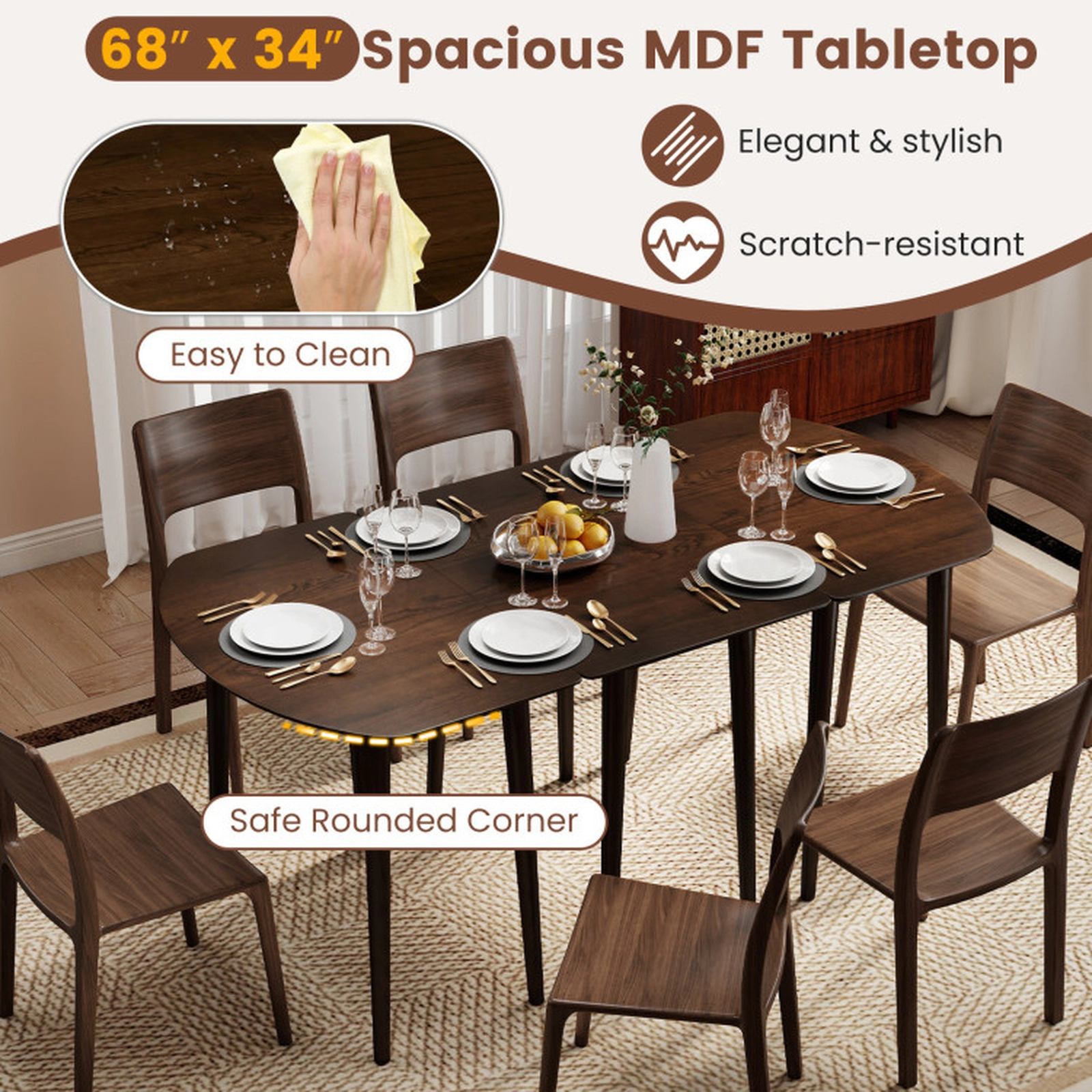 SUGIFT 45 in Walnut Oval Extendable Dining Table for 4 to 6 People
