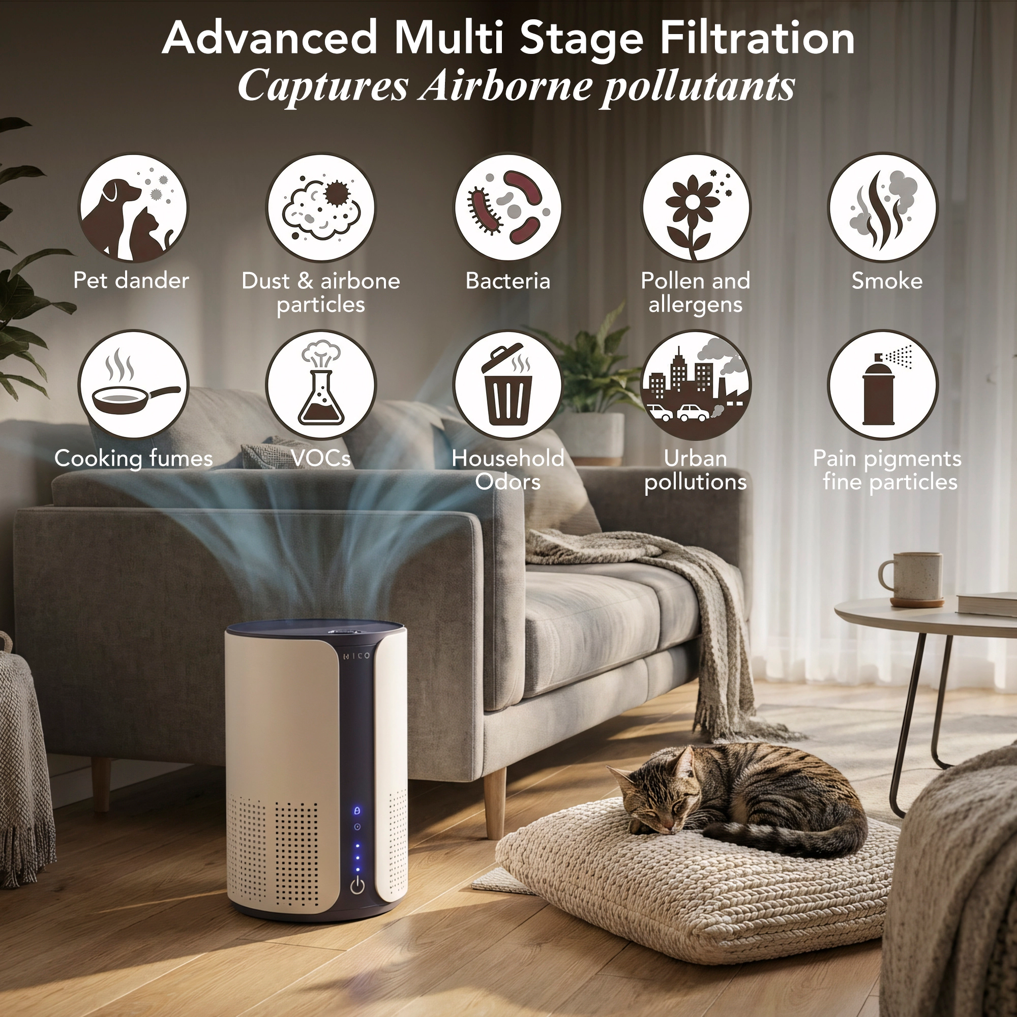 Miko ibuki HEPA Smart Air Purifier For Home with Essential Oil Diffuser 925 sqft