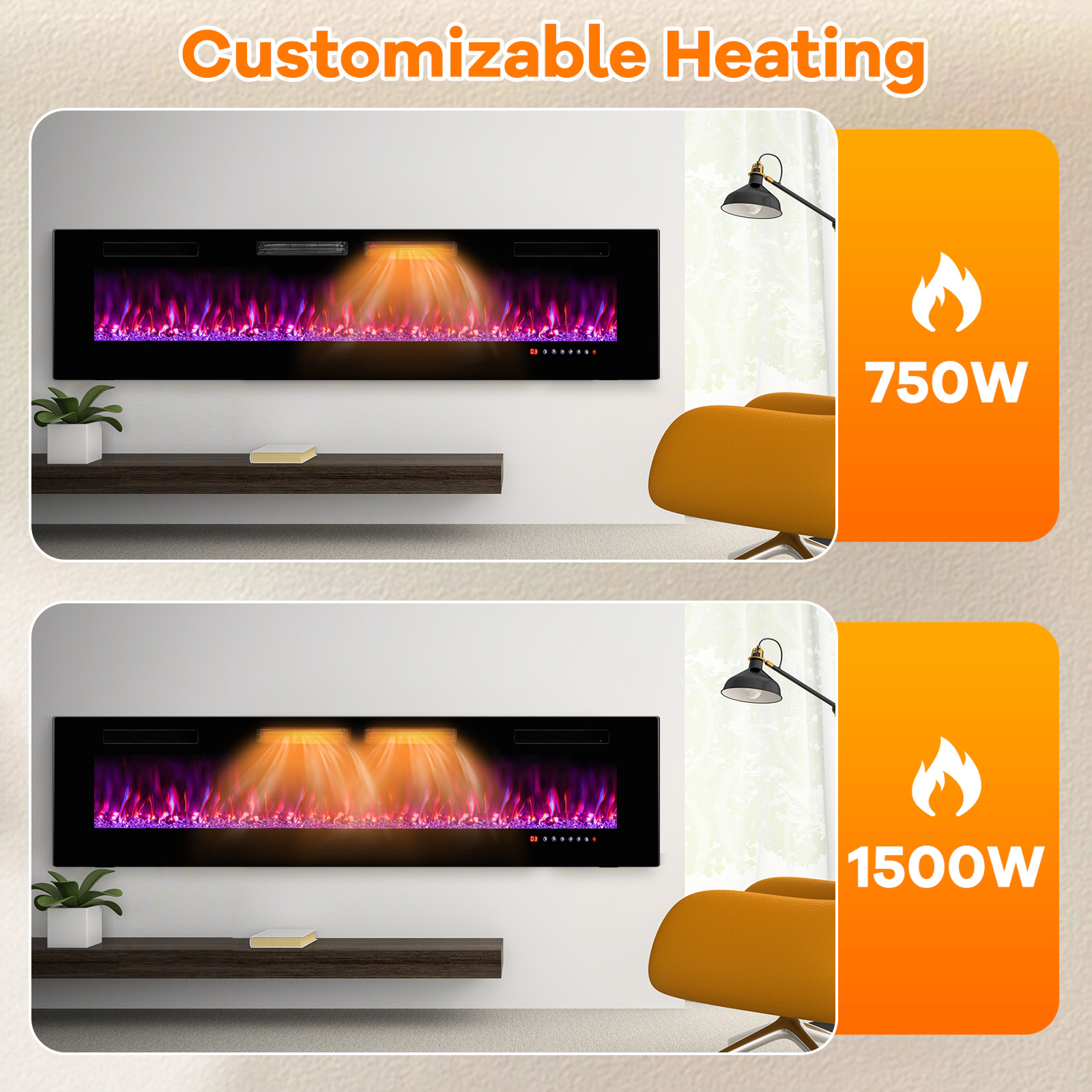 LJG Ultra-Thin Electric Fireplace with Decorative Crystals