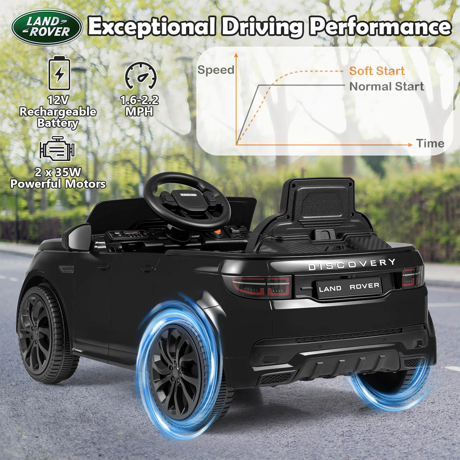 Costway 12V Licensed Land Rover Kids Ride on Car with Remote Control, LED Lights, Music, Horn