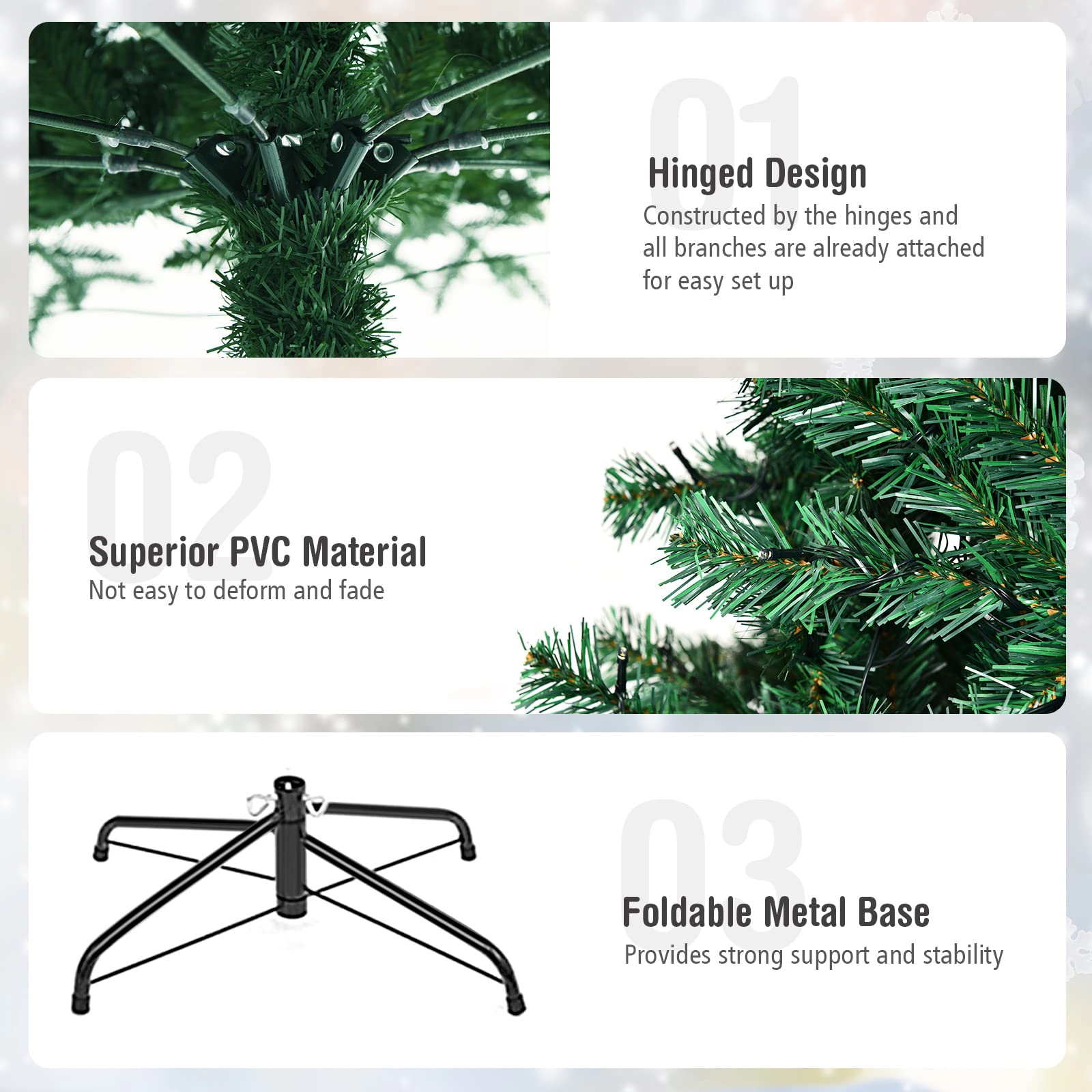 Glintex 7.5-Ft Pre-Lit PVC Christmas Tree with Iron Base and 5-Piece Setup, Green