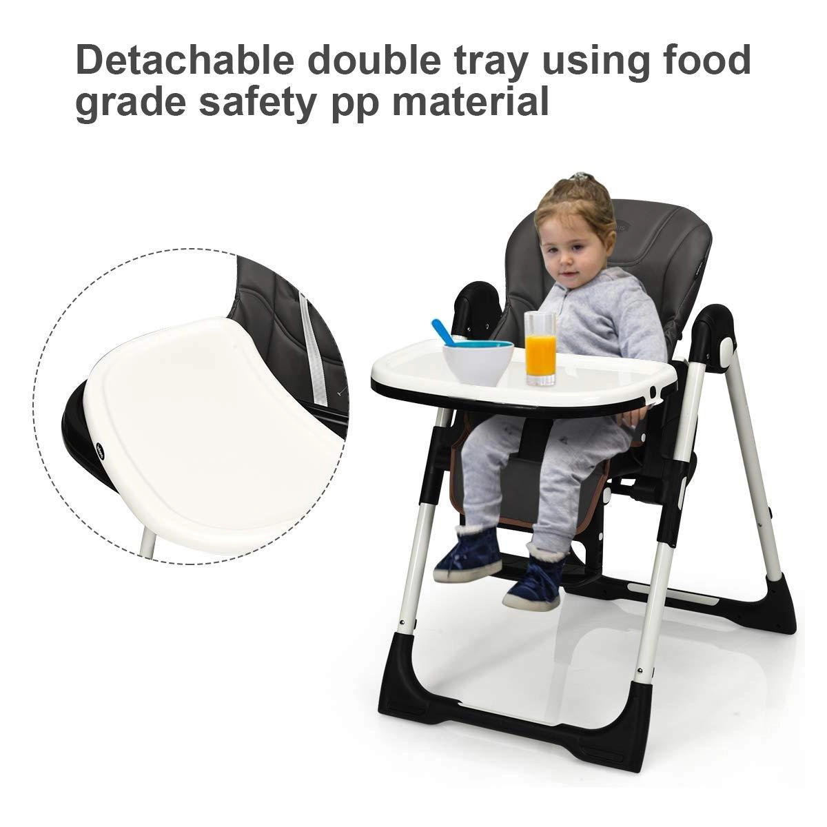 SUGIFT Foldable High Chair with Multiple Adjustable Backrest 50-lb Capacity Ages 0-5 Years Dark Gray
