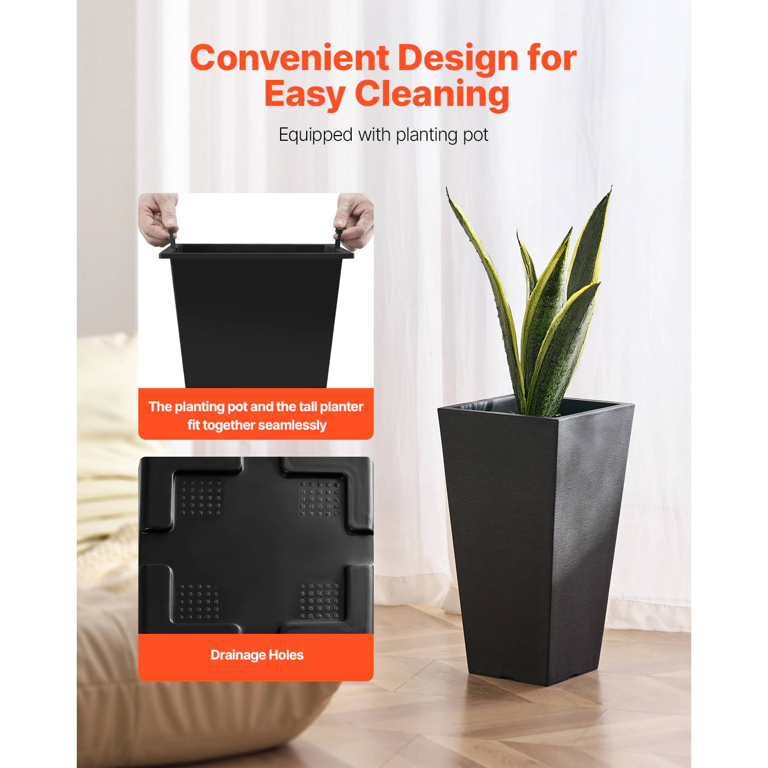 HONGGE Tall Planters Set of 2 Large Outdoor Planters for Outdoor Indoor Plants Front Porch Modern Flower Pots with