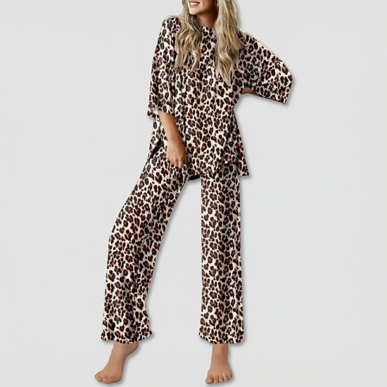 Ekouaer Women's Crew Neck Half Sleeve Top & Wide Leg Pants Lounge Set