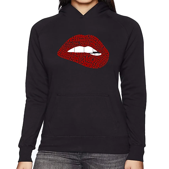 LA Pop Art Brooklyn Lips - Women's Word Art Hooded Sweatshirt