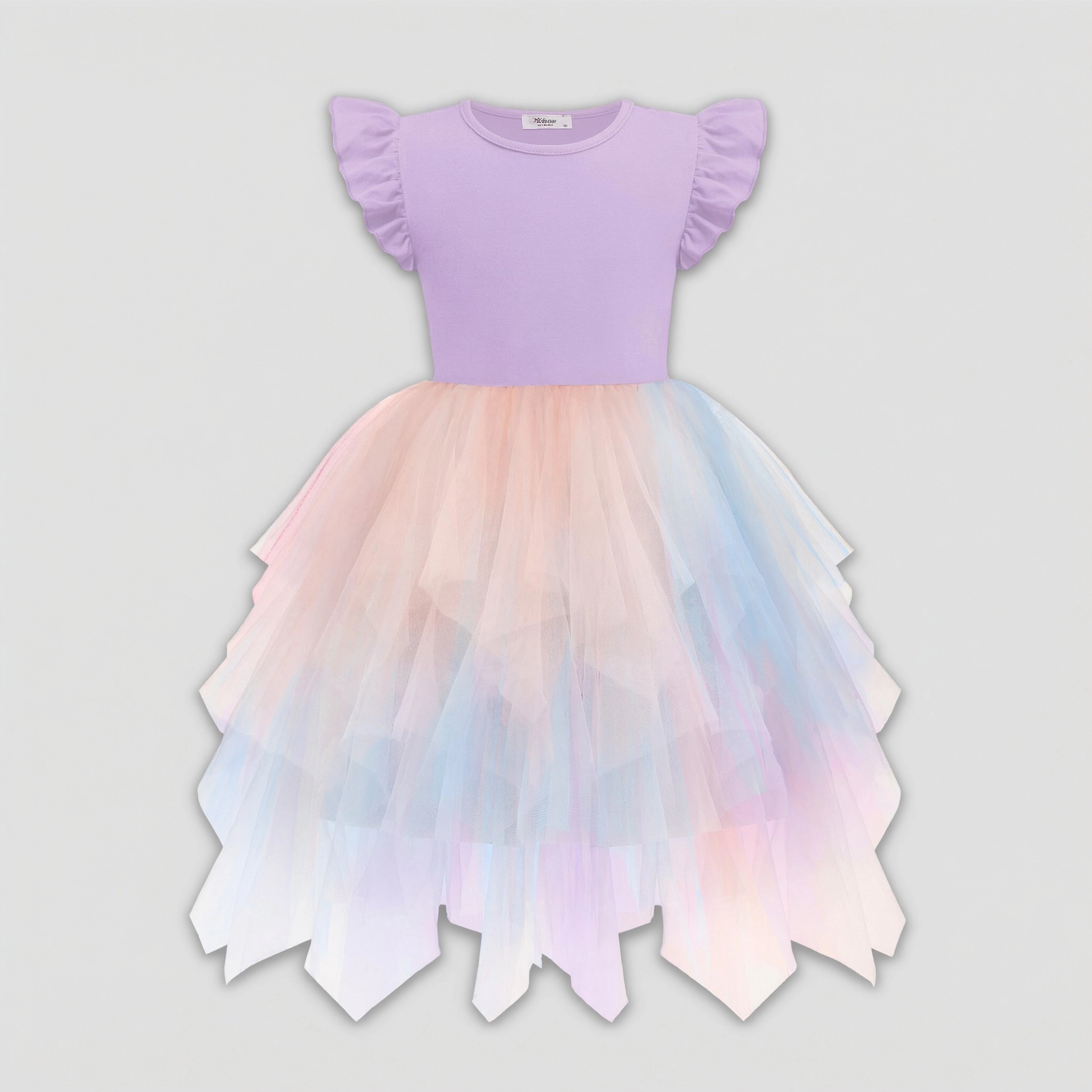 Arshiner Girl's Ruffle Sleeve Irregular Tulle Tutu Princess Birthday Party Dress