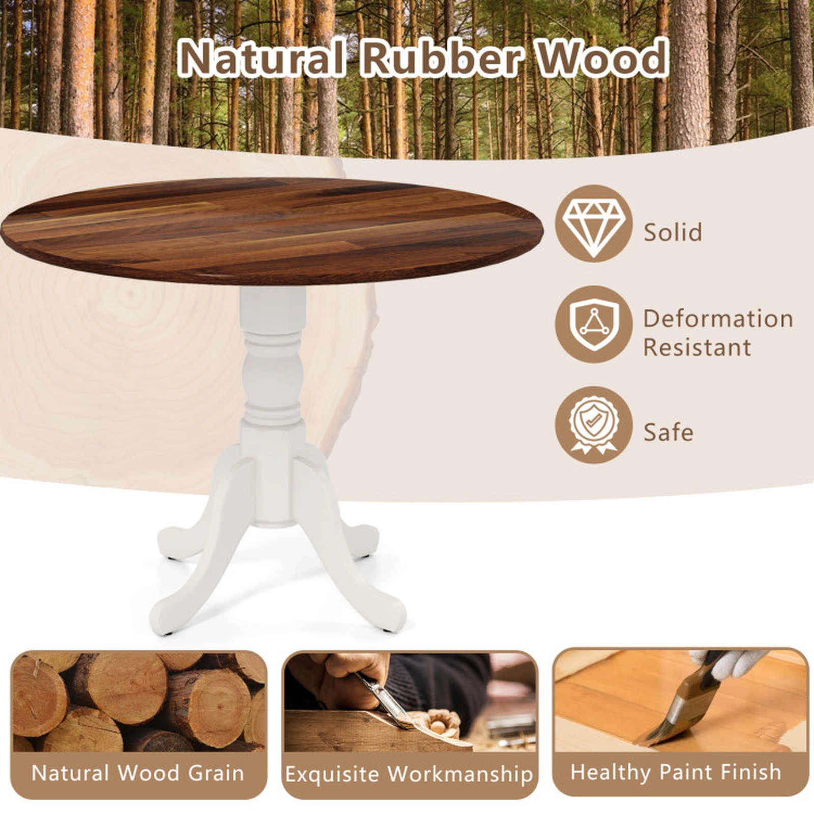 SUGIFT 39-in Round Wood Dining Table for 4, Curved Trestle Base, Adjustable Feet