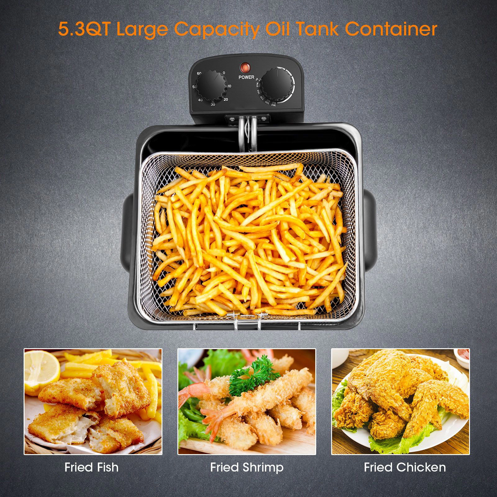 SlickBlue Professional Countertop Fryer with 1700W Heating Element and Timer Function