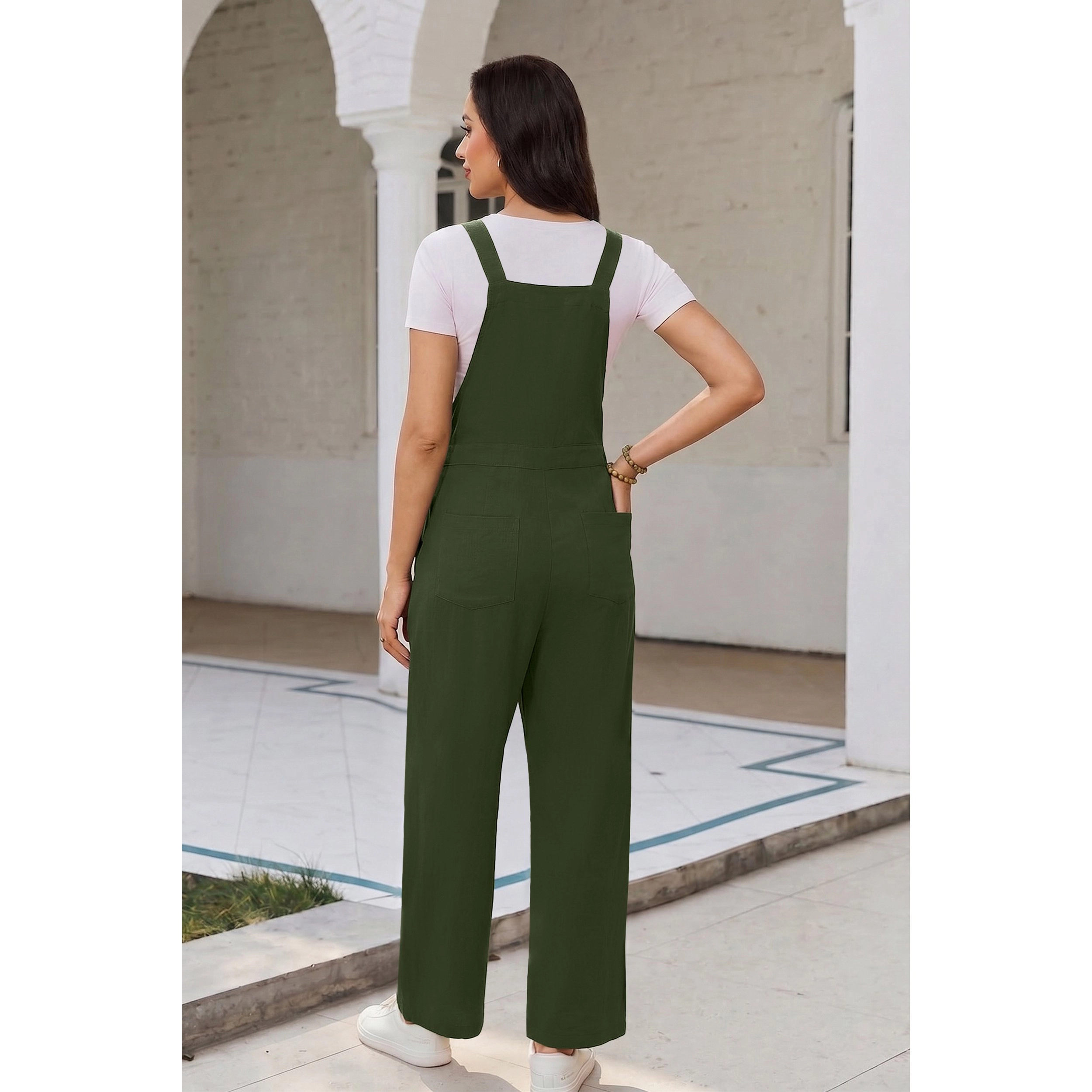 Ekouaer Women's Button Strap Wide Leg Overall Jumpsuit with Pockets