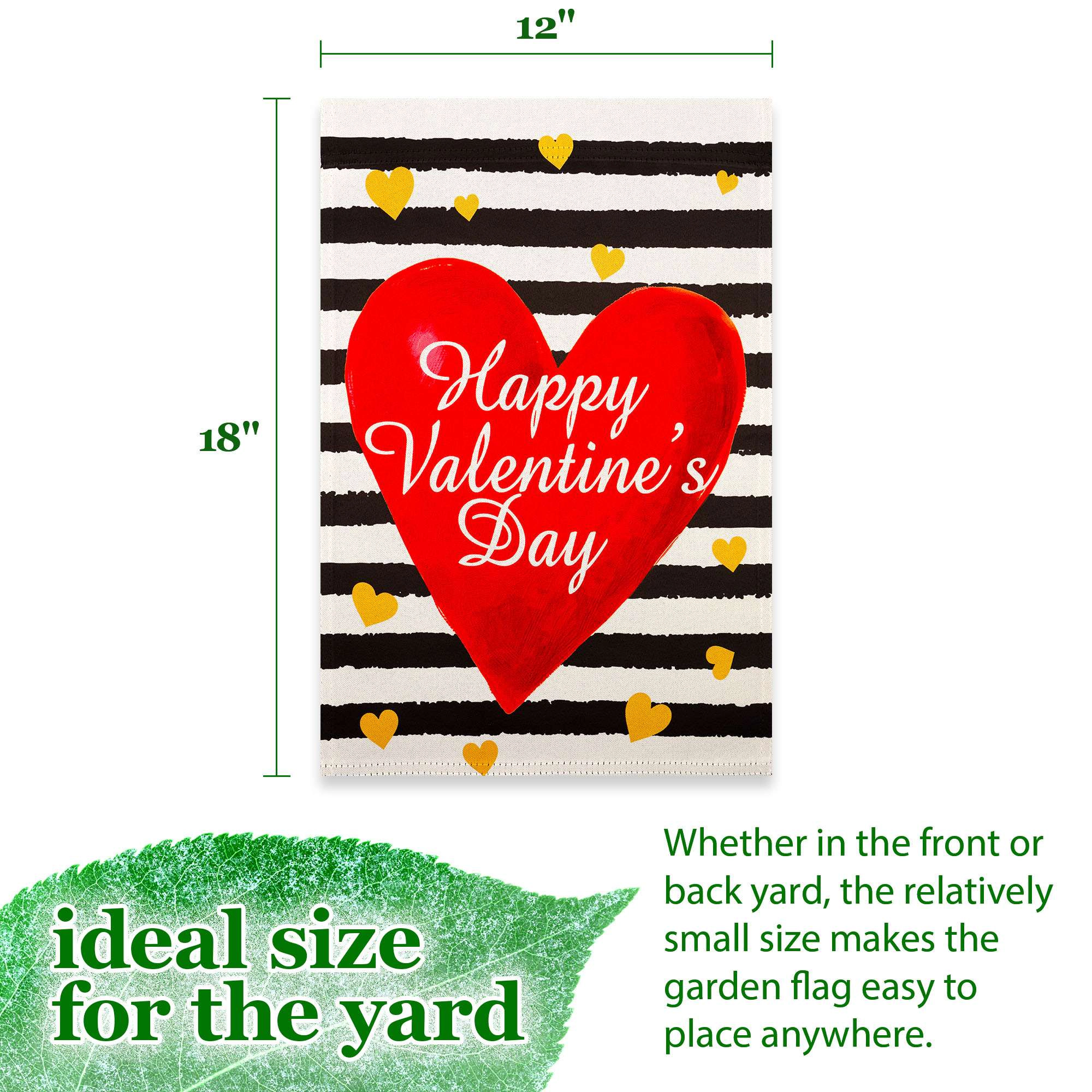 G128 Valentine’s Day Striped Heart Garden Flag 12x18 in double-sided