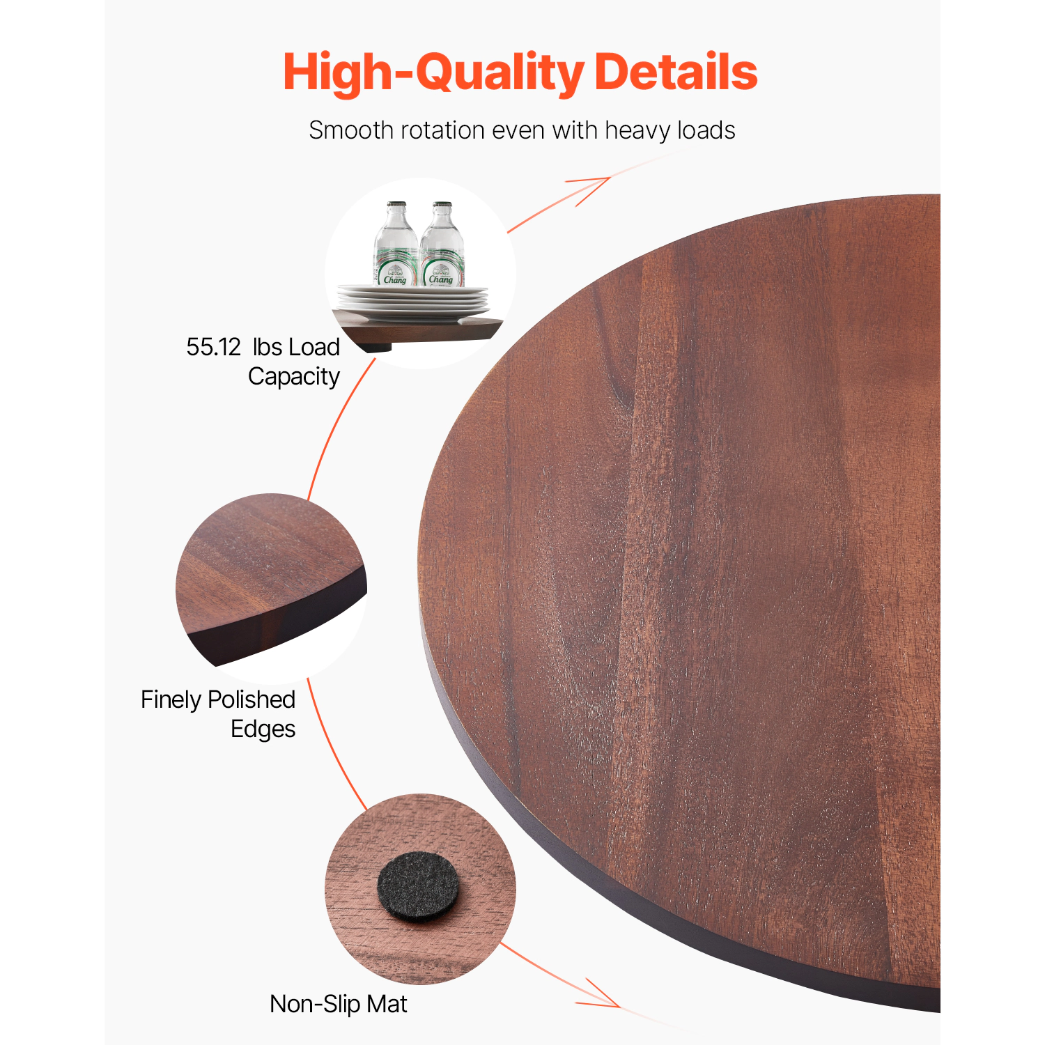 HONGGE Lazy Susan Turntable Dining Table Centerpiece Rotating 360° Smooth Silent Spin for Family Gatherings Banquets