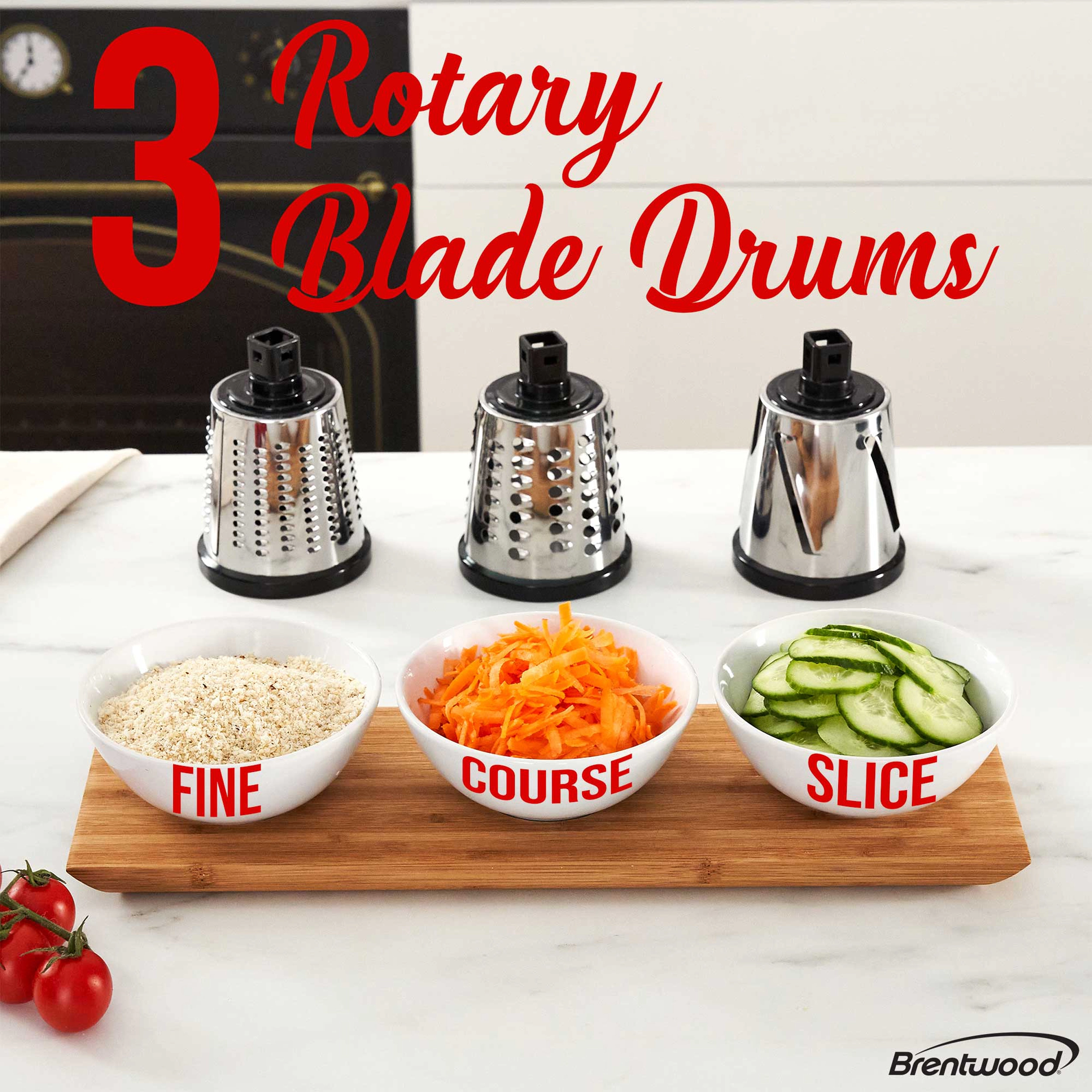 Brentwood Rotary Cheese Grater Slicer in Black with 3 Drum Blades