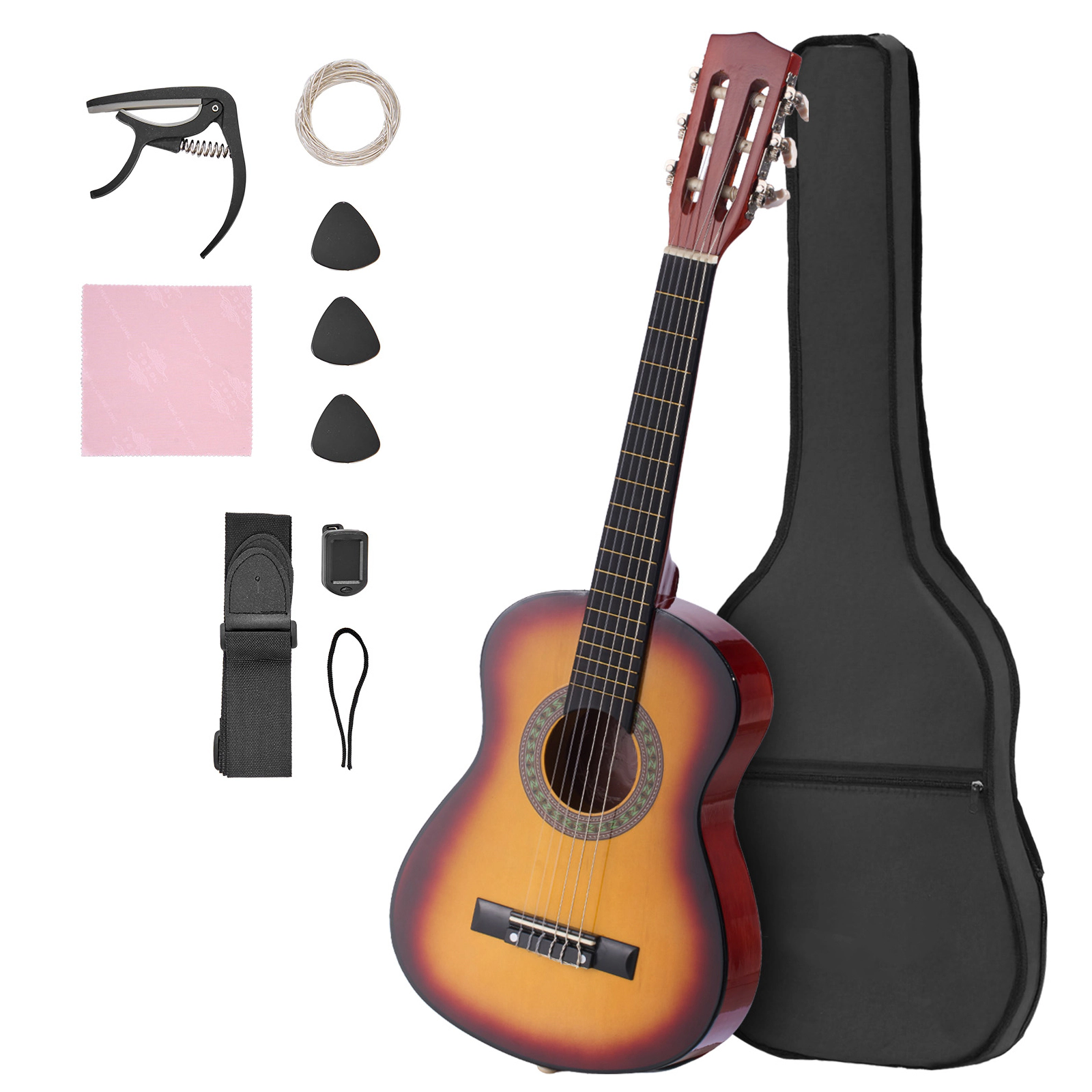 HONGGE Classical Guitar Wood Classical Guitar Starter Kit for Beginners with Nylon Strings Gig Bag Strap Tuner Extra