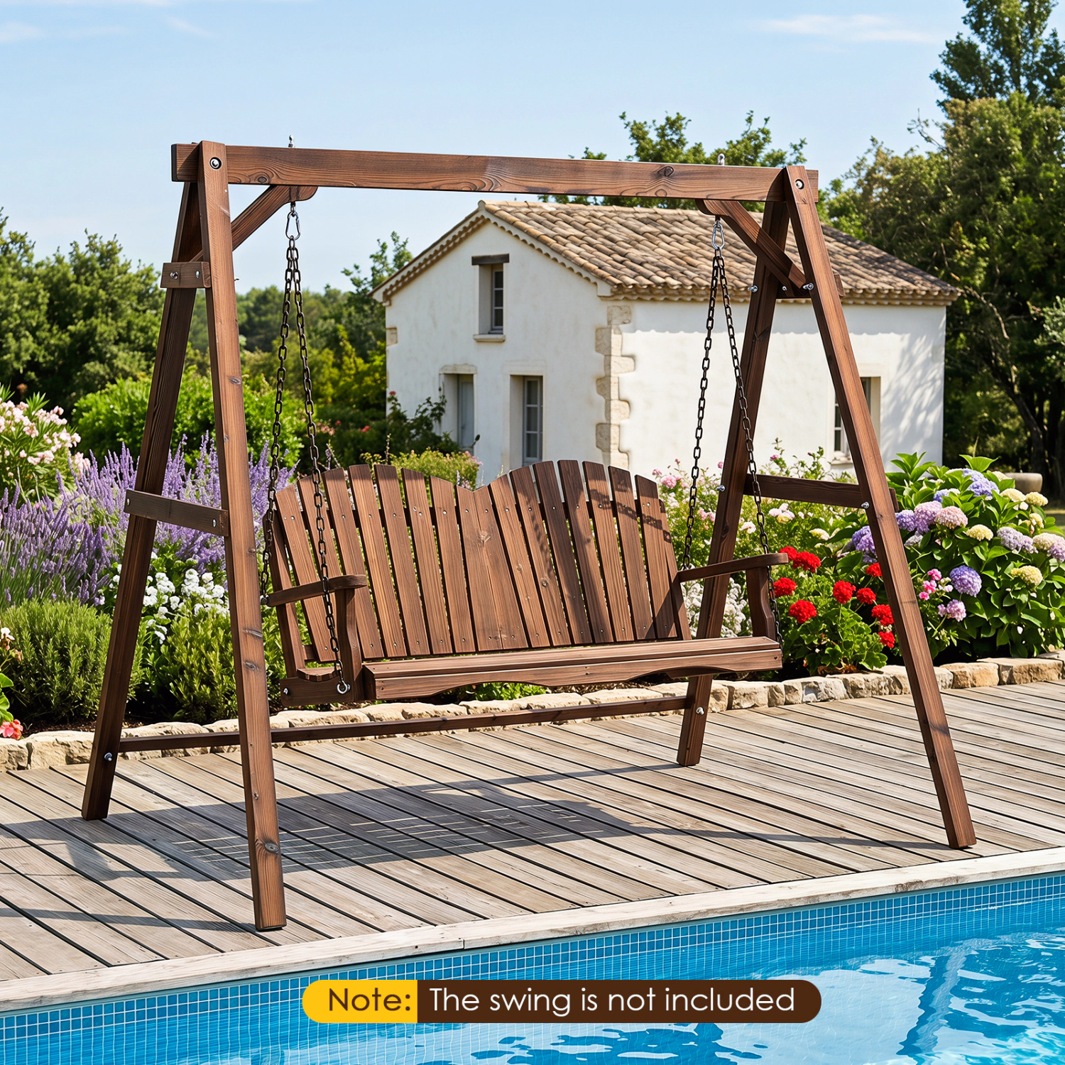 LJG Heavy-Duty Carbonized Fir Wood Swing Frame with Reinforced Bars and 2 Hanging Rings