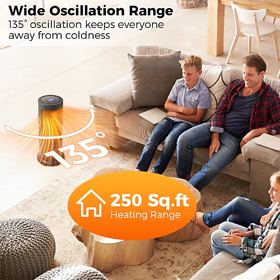 LJG 17 Inch 1500W Portable Tower Space Heater with 135° Oscillation