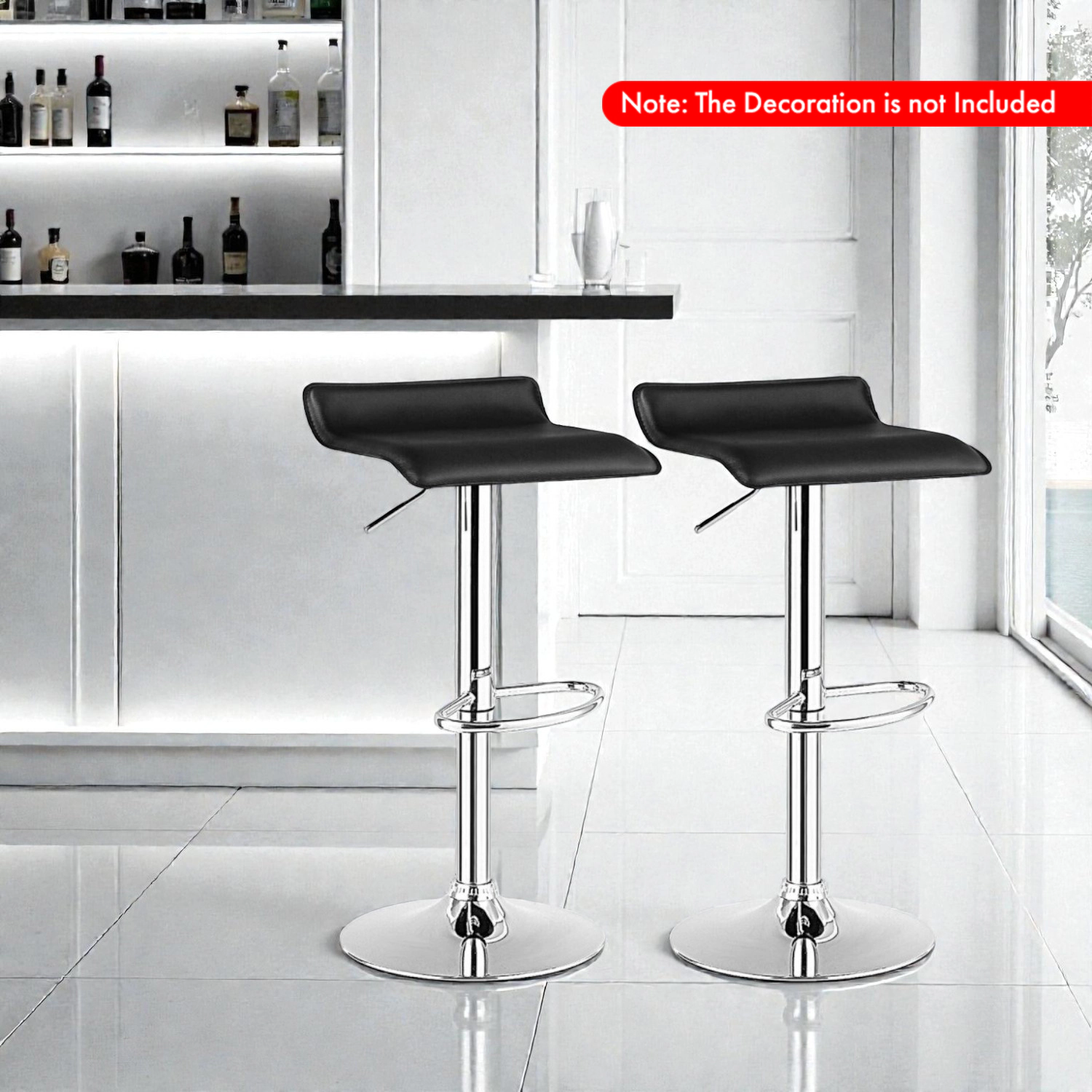 Hivvago Set of 2 Modern Adjustable Backless Bar Stools with PU Leather Seats