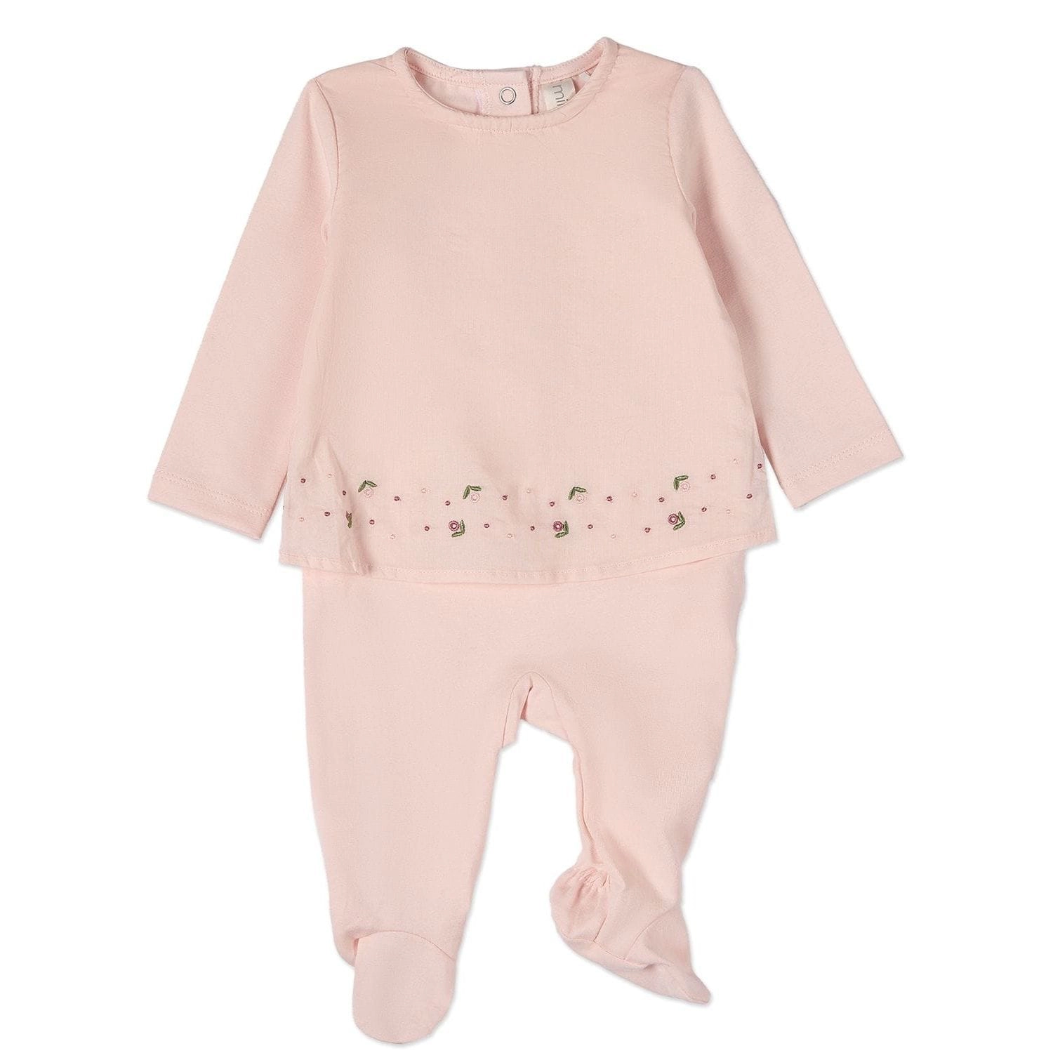 MeMoi Baby Girls Flouncy Floral Overlay Embroidered Cotton Rich Footie