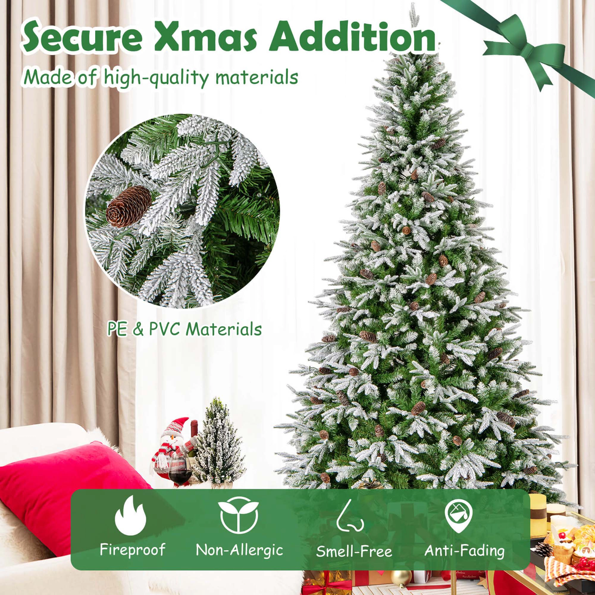 Costway 6/7.5/9 FT Artificial Christmas Tree Hinged Xmas Tree with 765/1135/1871 Branch Tips 280/470/690 Lights