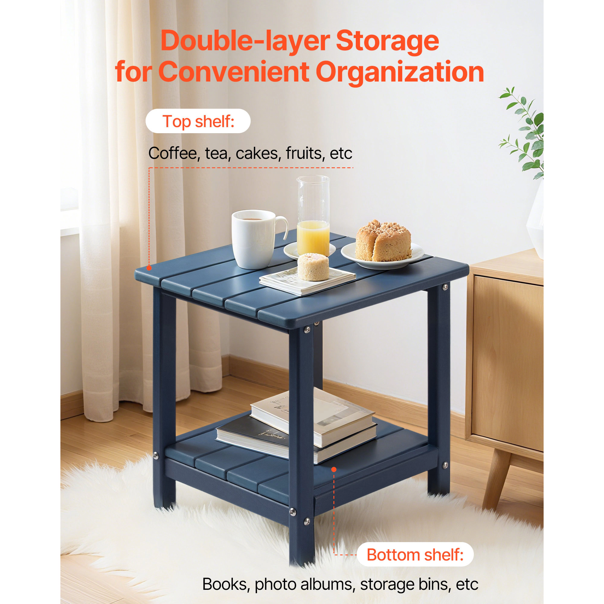 HONGGE HDPE Outdoor Side Table, 17.7 x 15 x 17.3 In, Weather-Resistant Blue End Table for Patio, Pool, Backyard