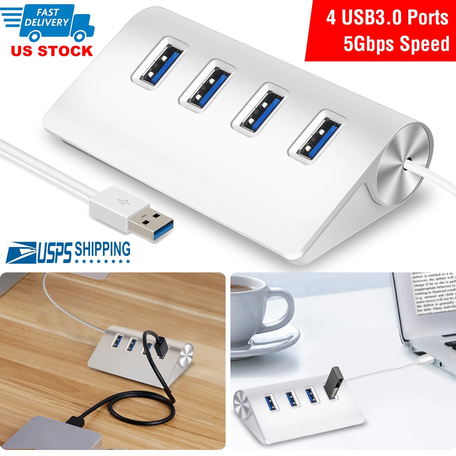 GBruno 4-Port Aluminum USB 3.0 Hub
