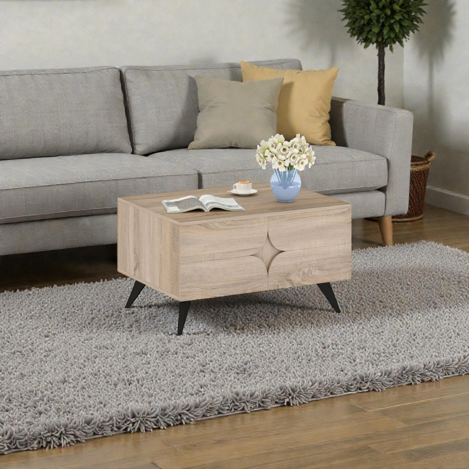 Hivvago Farmhouse Style Living Room Coffee Table with Built-In Storage Space