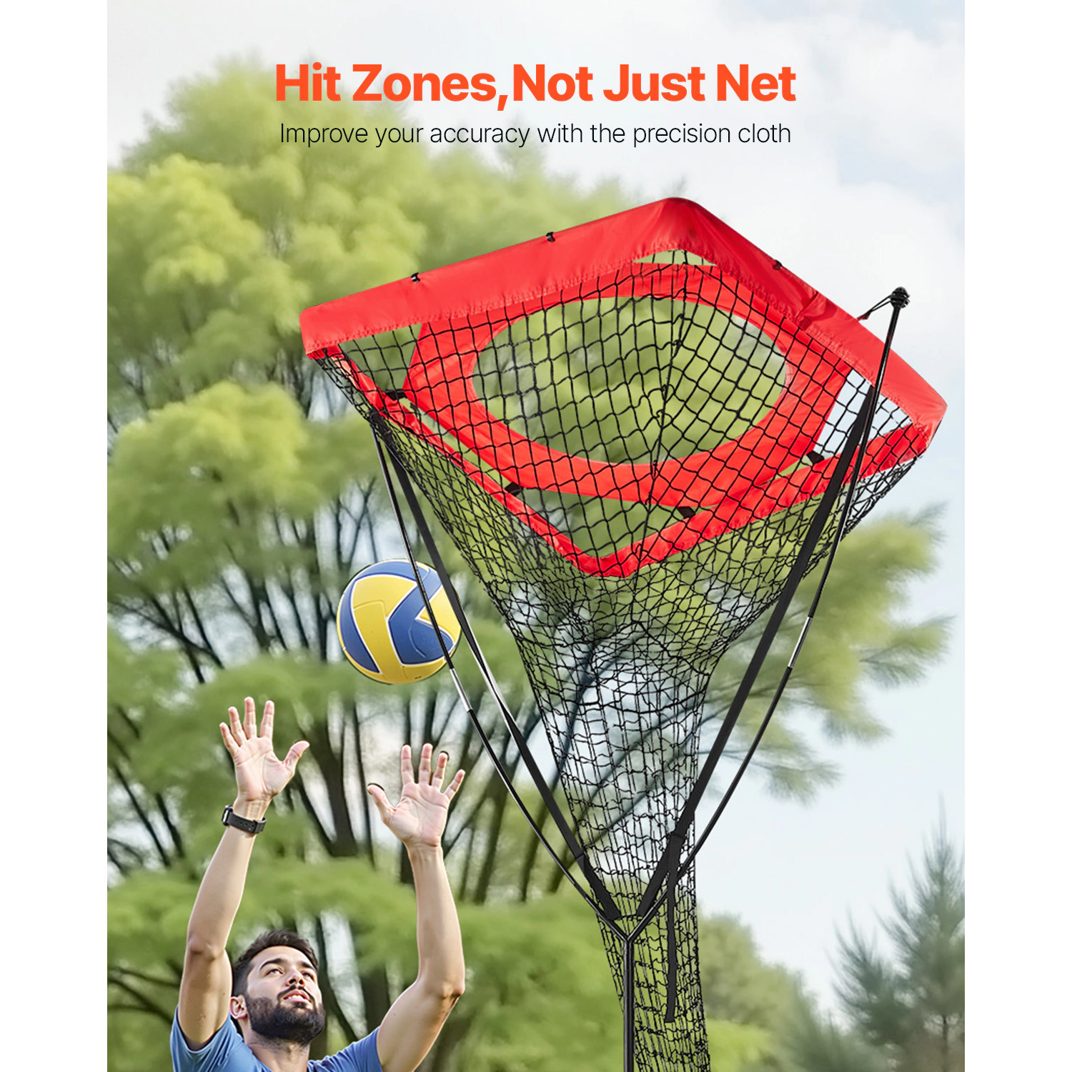 HONGGE Volleyball Setter Training Target Net, Angle & Height Adjustable 7.5-11.5 ft, Portable Trainer with Ball & Pump