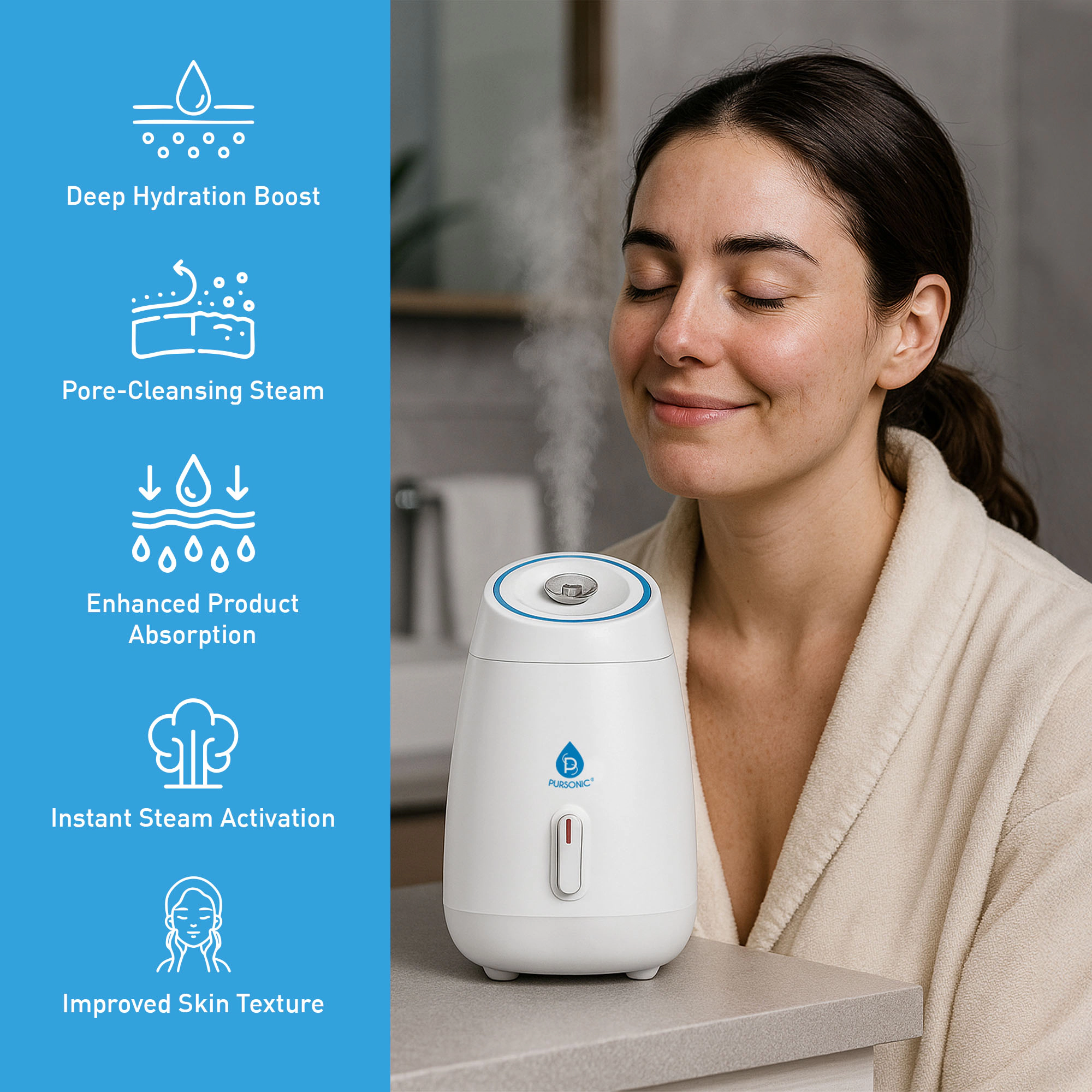 Pursonic Women's 3-in-1 LED Skincare Spa Bundle: 7-in-1 Face Mask, Sculpting Wand & Facial Steamer
