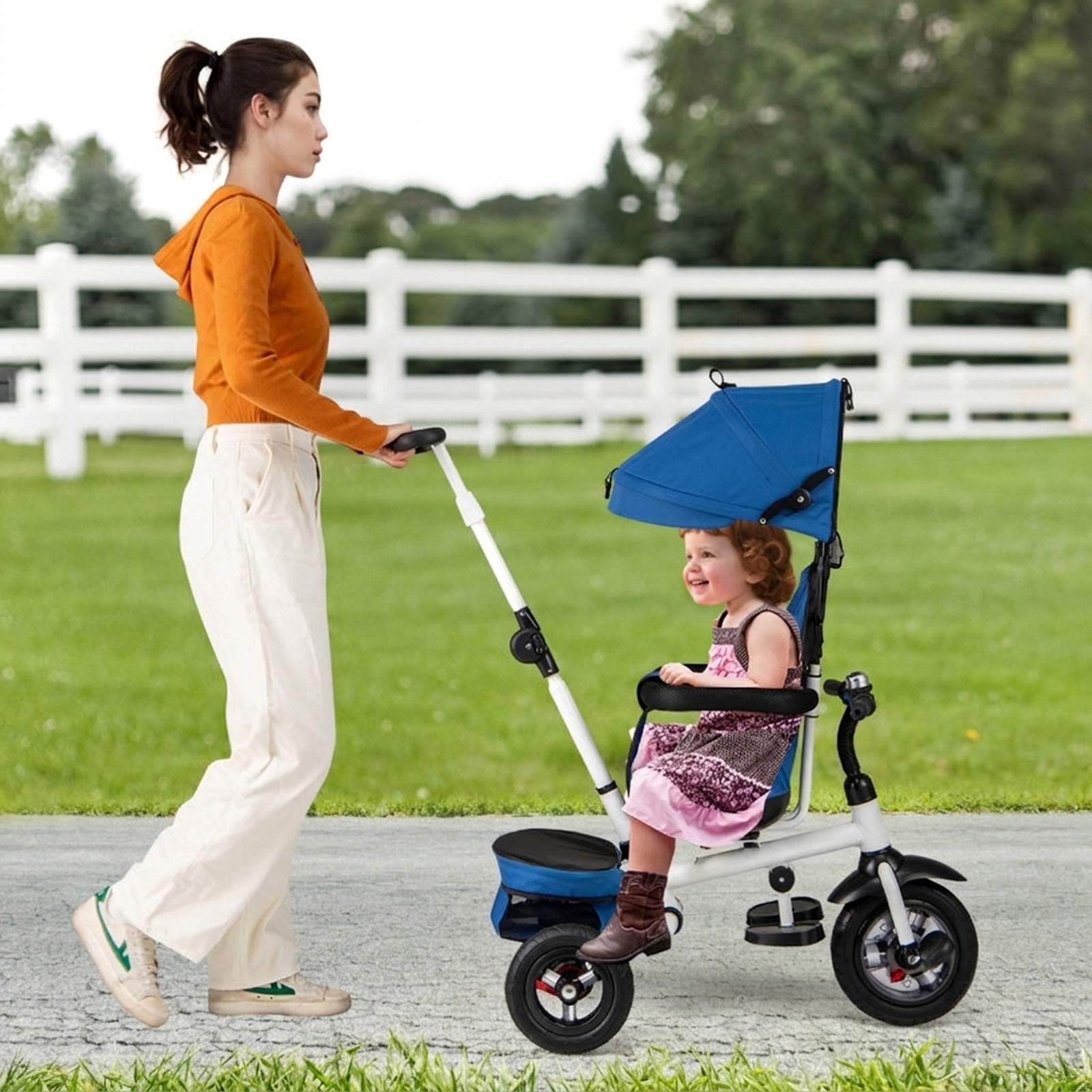 SUGIFT Folding Tricycle Baby Stroller with Reversible Seat and Adjustable Canopy 55-lb Capacity Ages 1-5 Blue