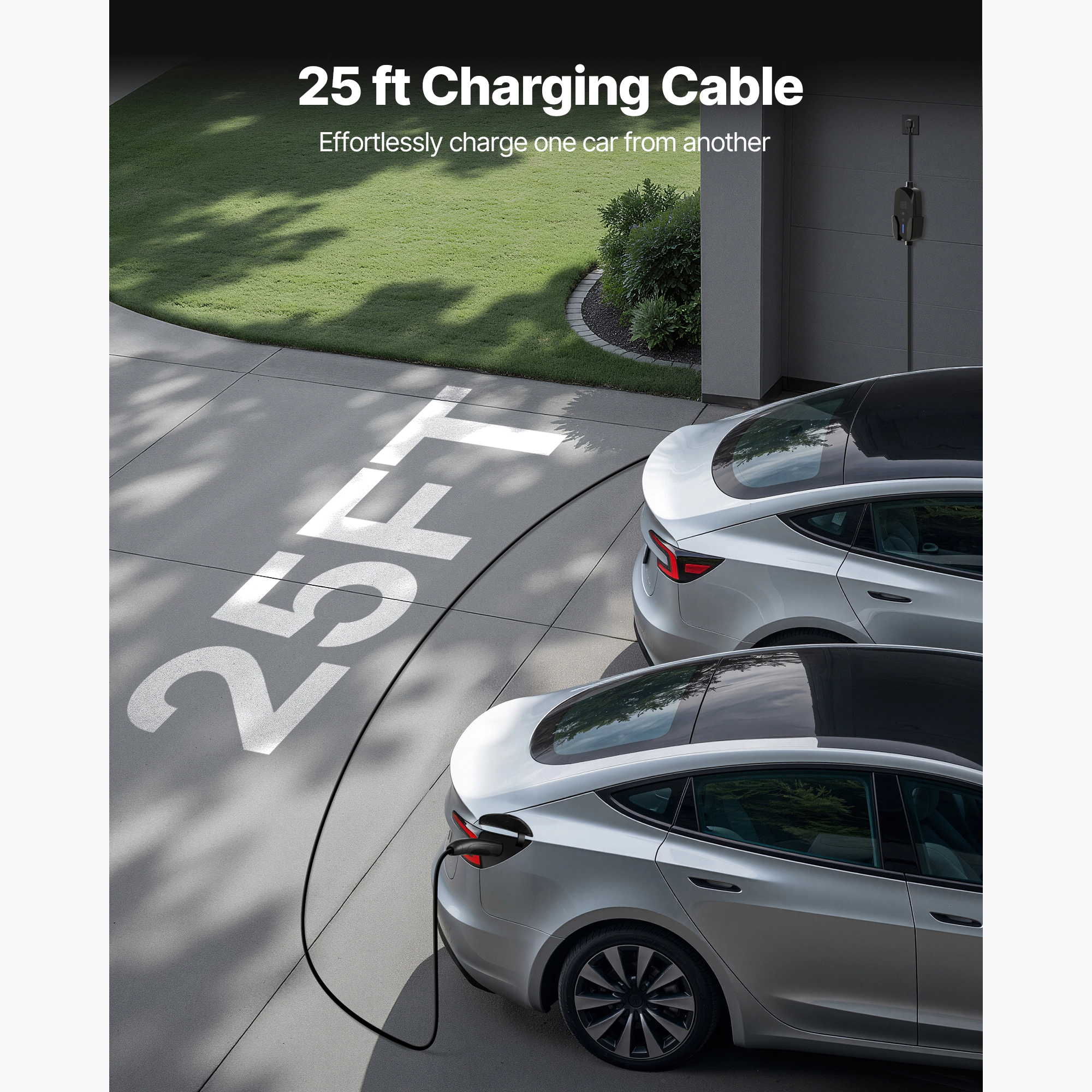 HONGGE Level 2 Tesla Charger Adjustable Current 240V Portable Home Electric Car EV Charger with 25 ft Charging Cable
