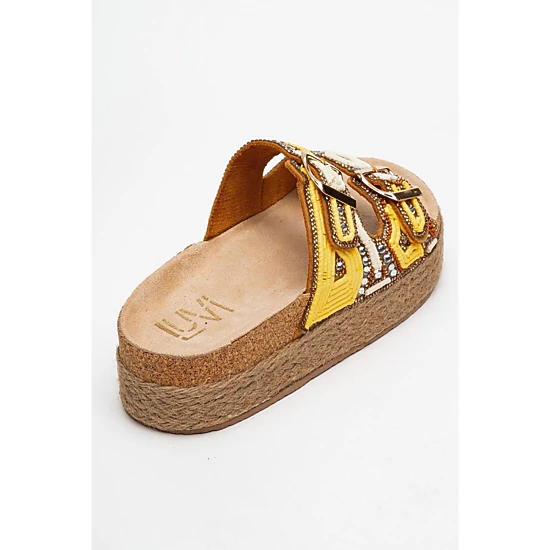 Prologue Shoes Womens Bobby Beaded Straw Platform Slide Sandal