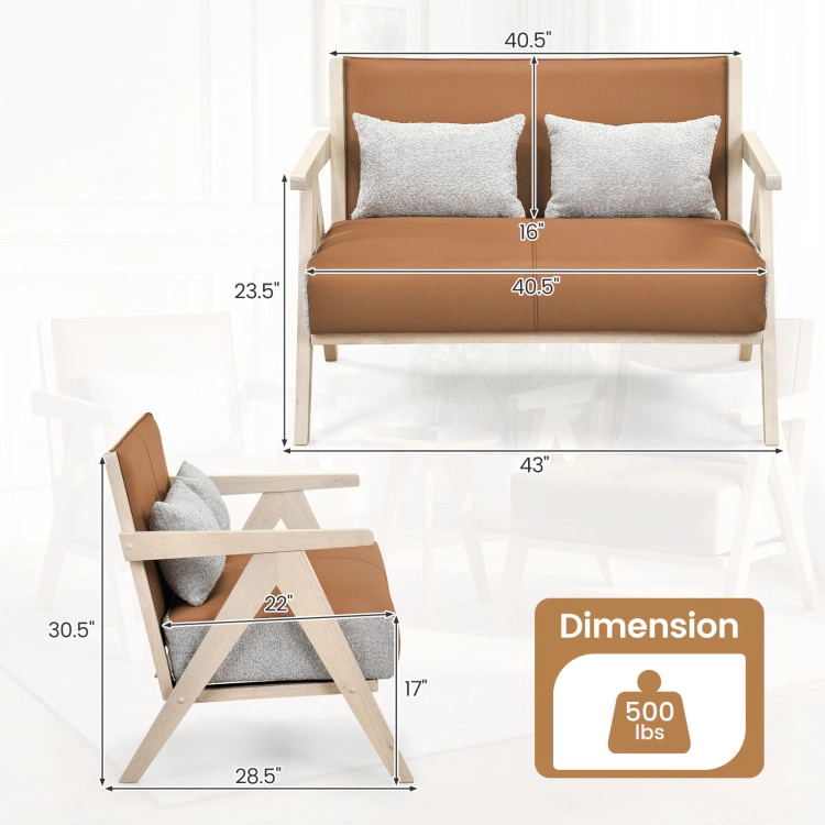Hivvago Loveseat Sofa For Small Spaces With Throw Pillows Rubber Wood Frame Padded Seat
