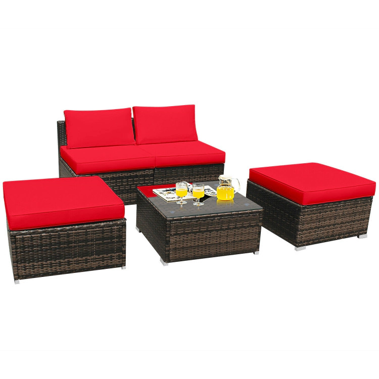 Hivvago 5 Pieces Patio Rattan Furniture Set With Cushioned Armless Sofa